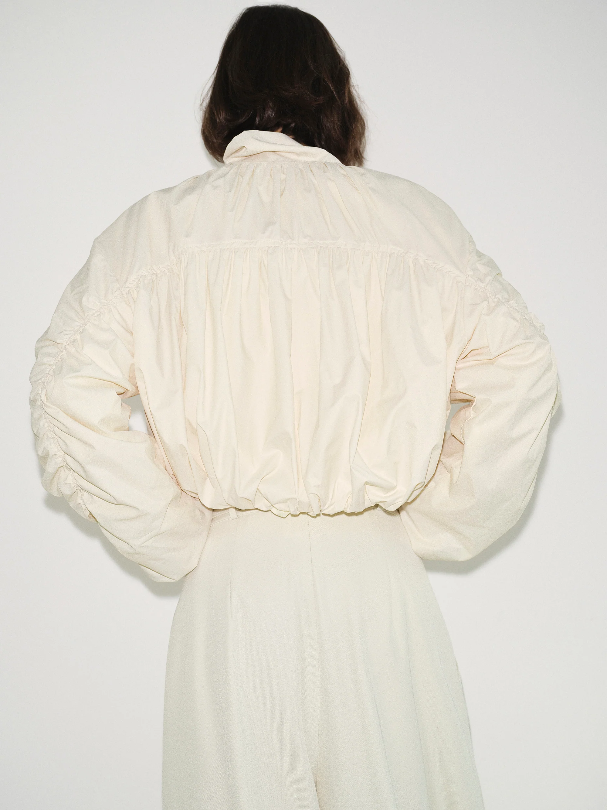 Shirred-Back Blouson Jacket, Cream