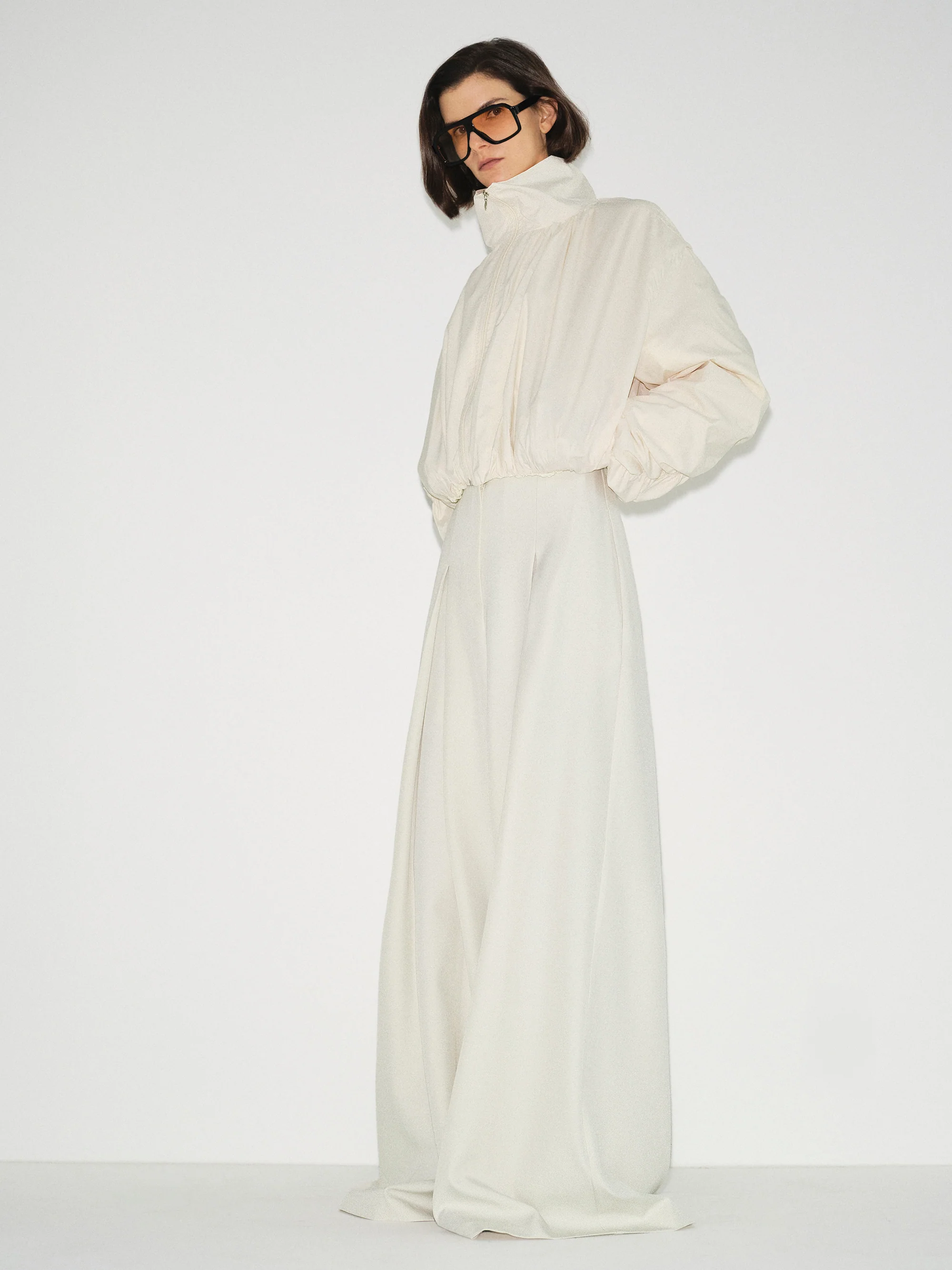 Shirred-Back Blouson Jacket, Cream - Image 2