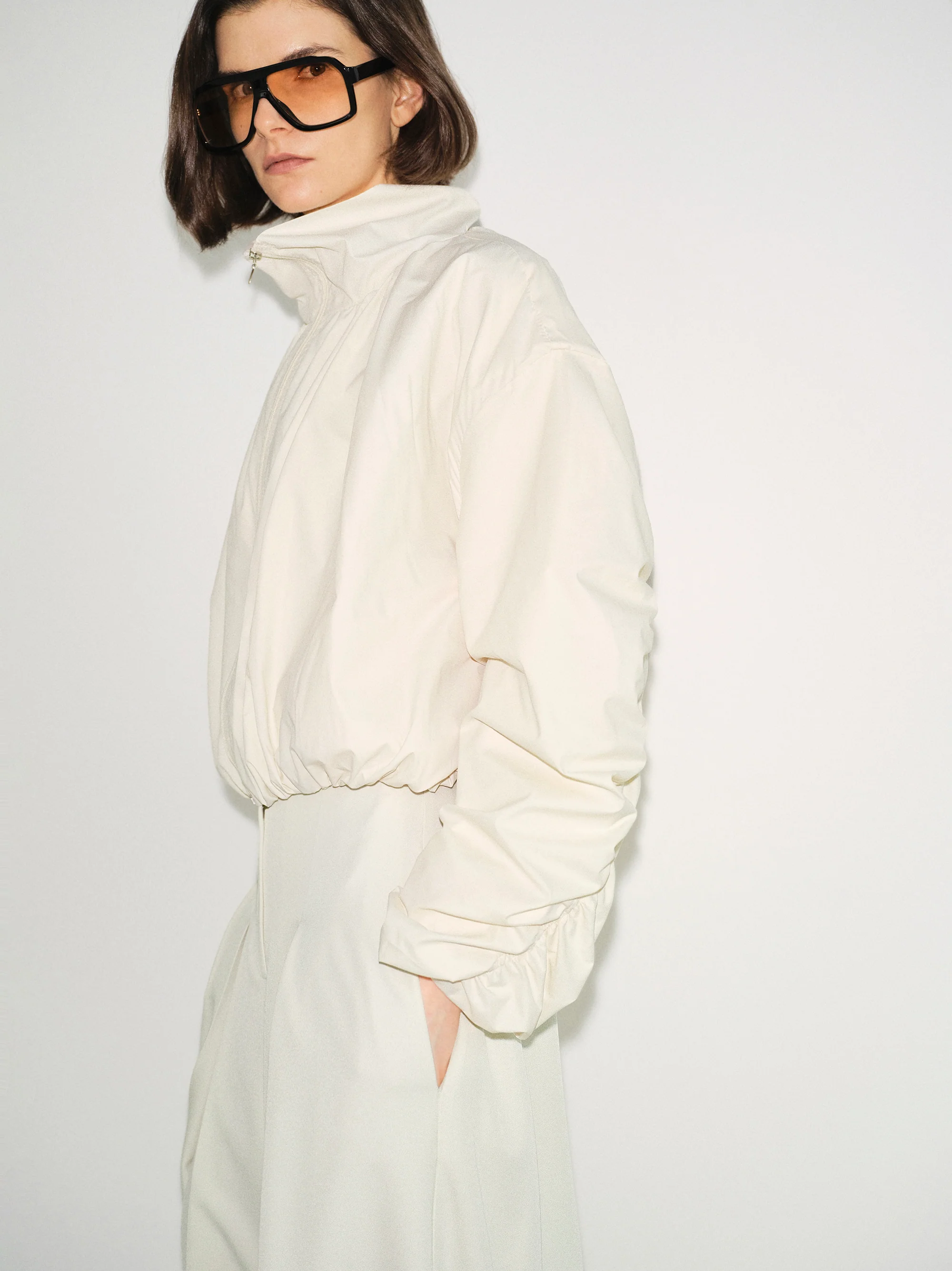 Shirred-Back Blouson Jacket, Cream - Image 5