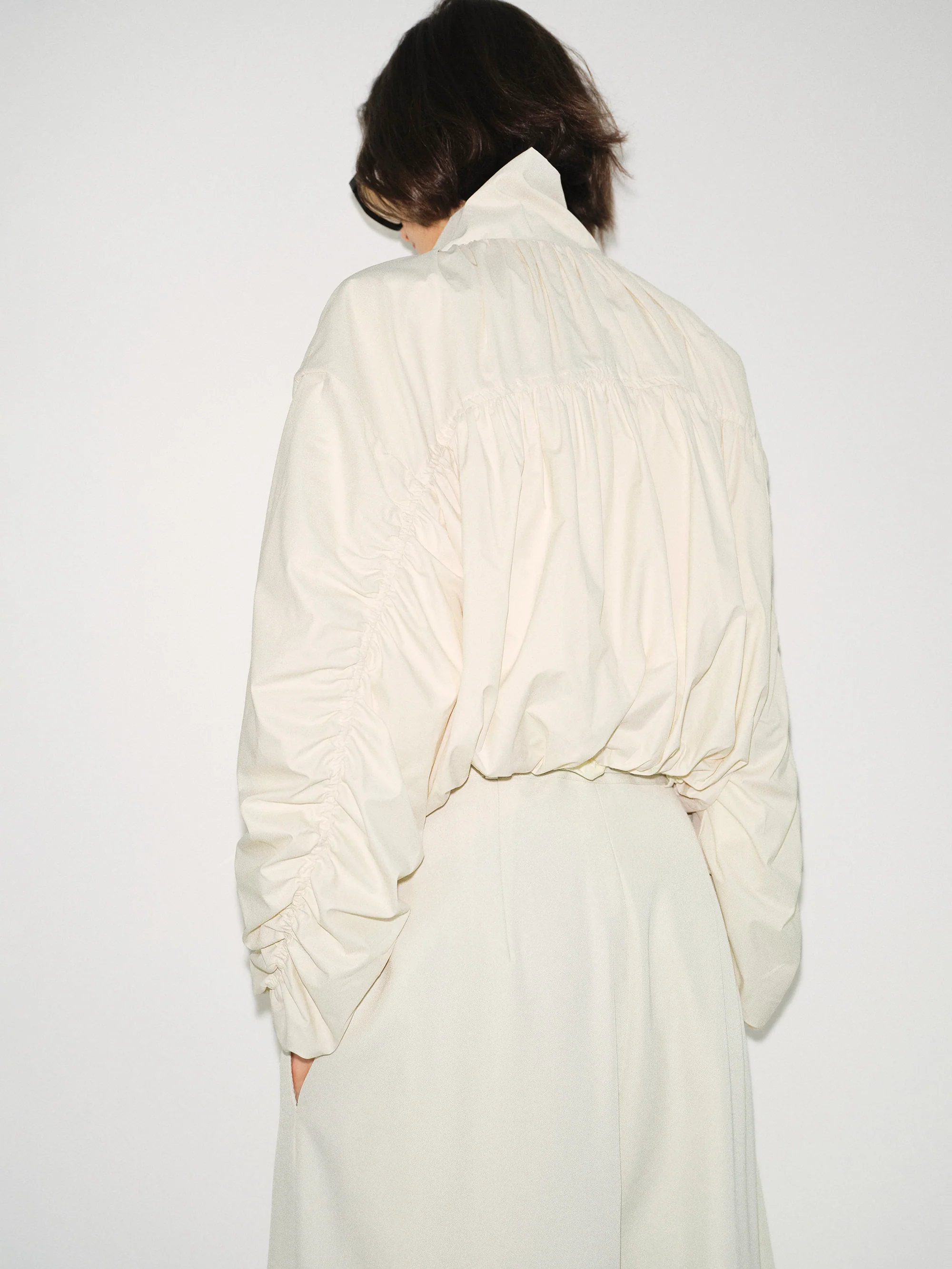 Shirred-Back Blouson Jacket, Cream - Image 6