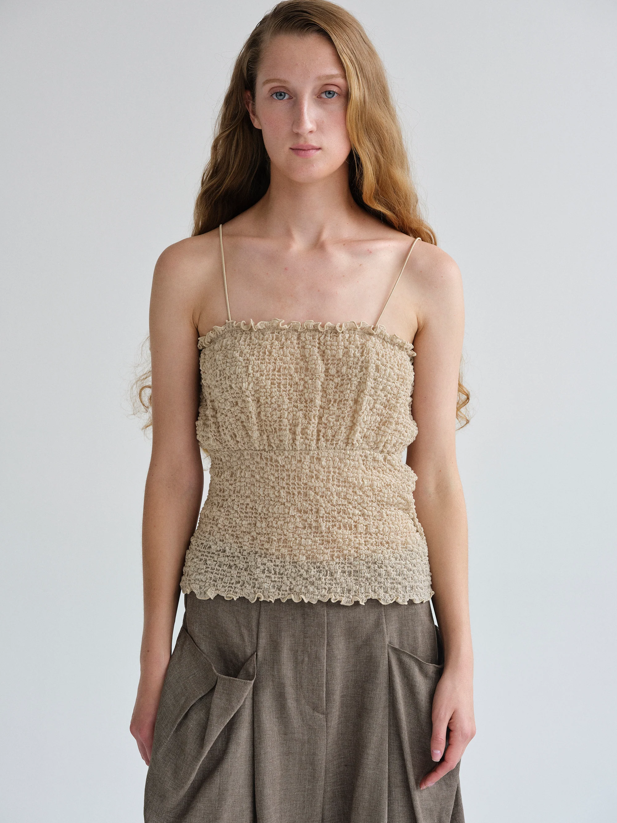Shirred Tank Top, Nude - Image 2