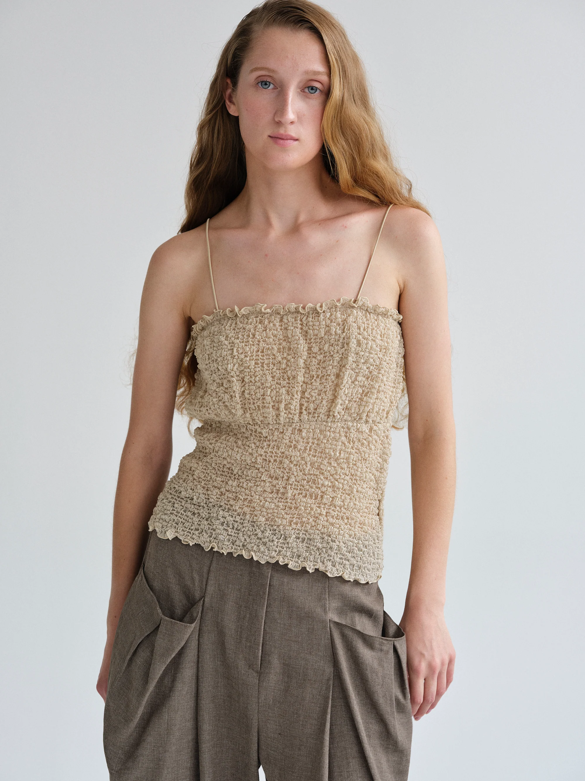 Shirred Tank Top, Nude - Image 4