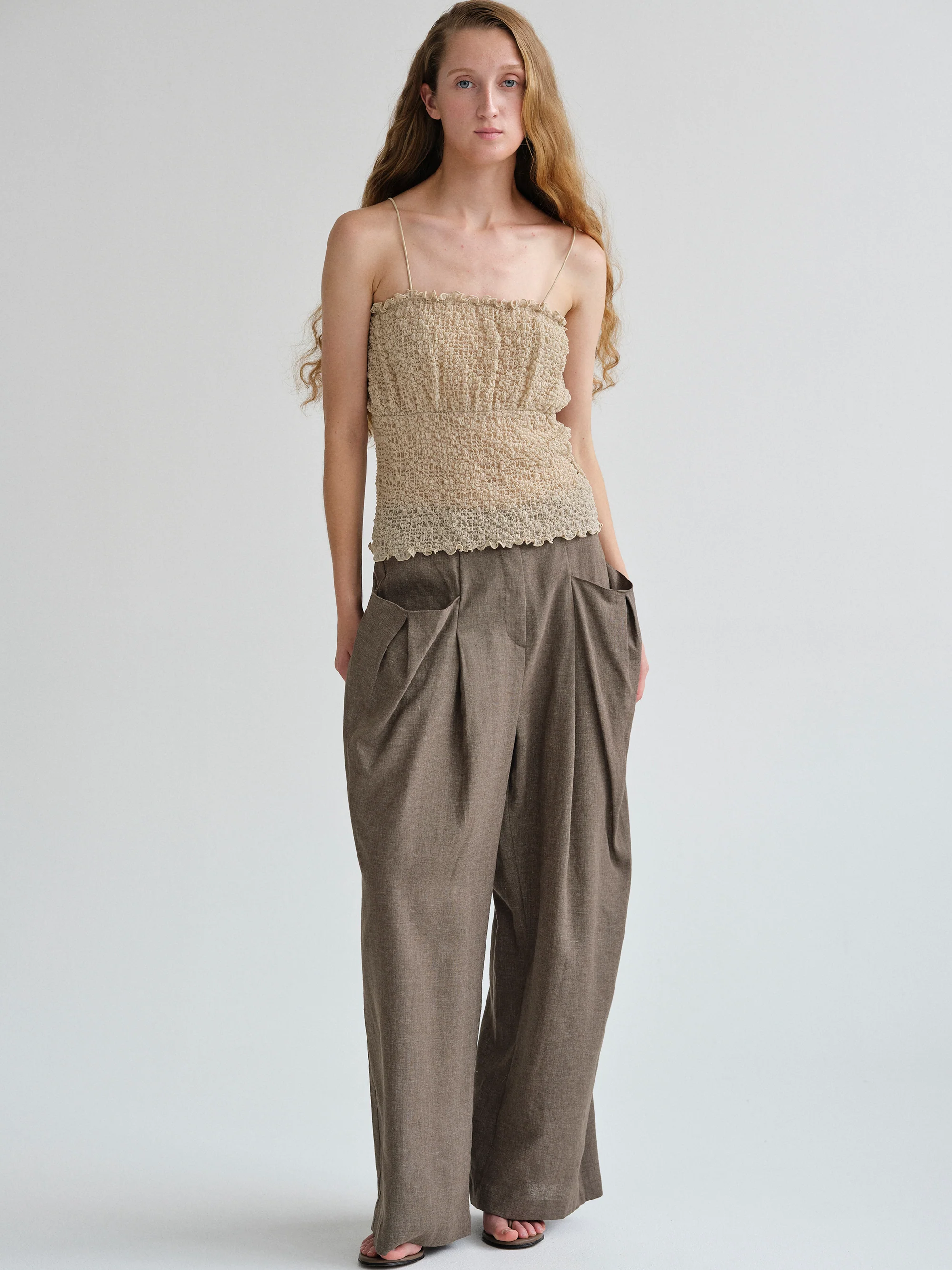 Shirred Tank Top, Nude - Image 5