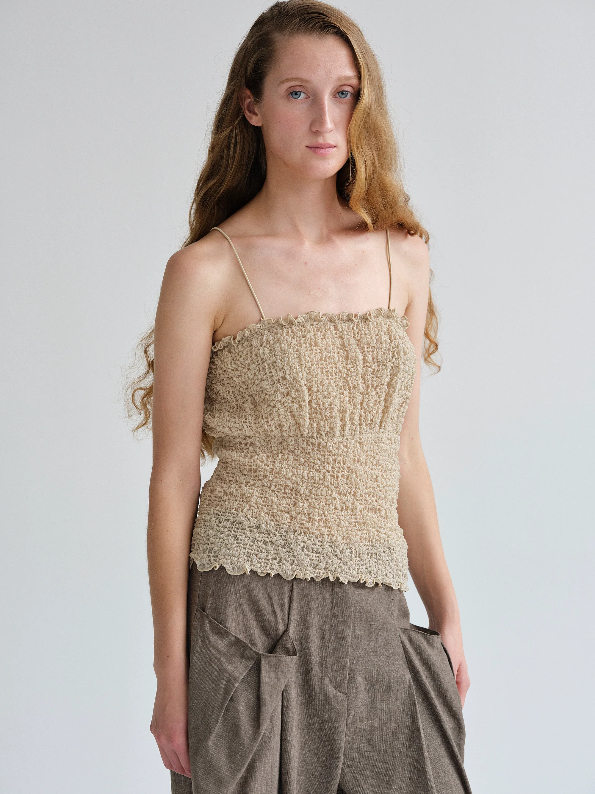 Shirred Tank Top, Nude - Image 6
