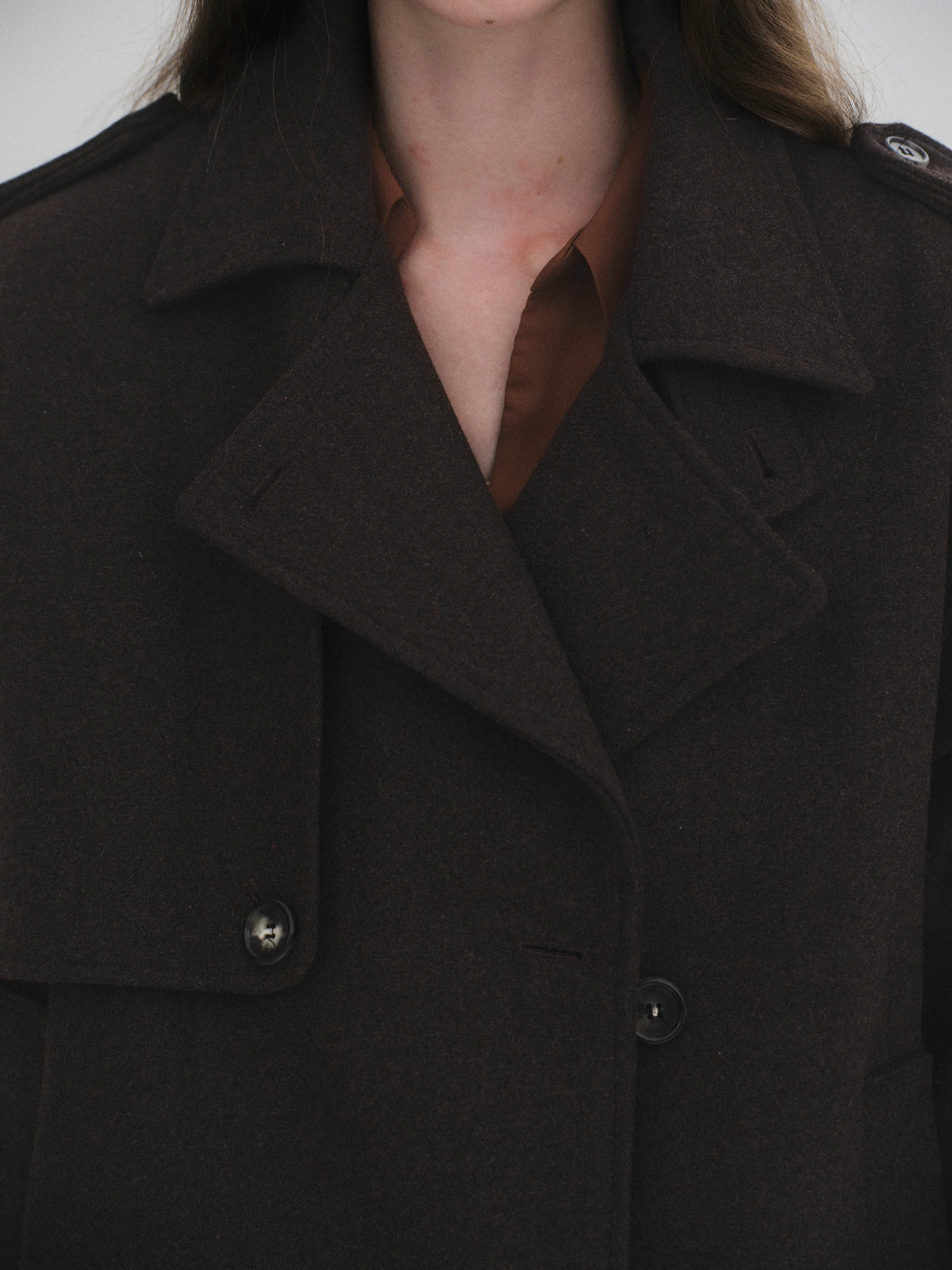 Short Trench Wool Coat, Brown - Image 5