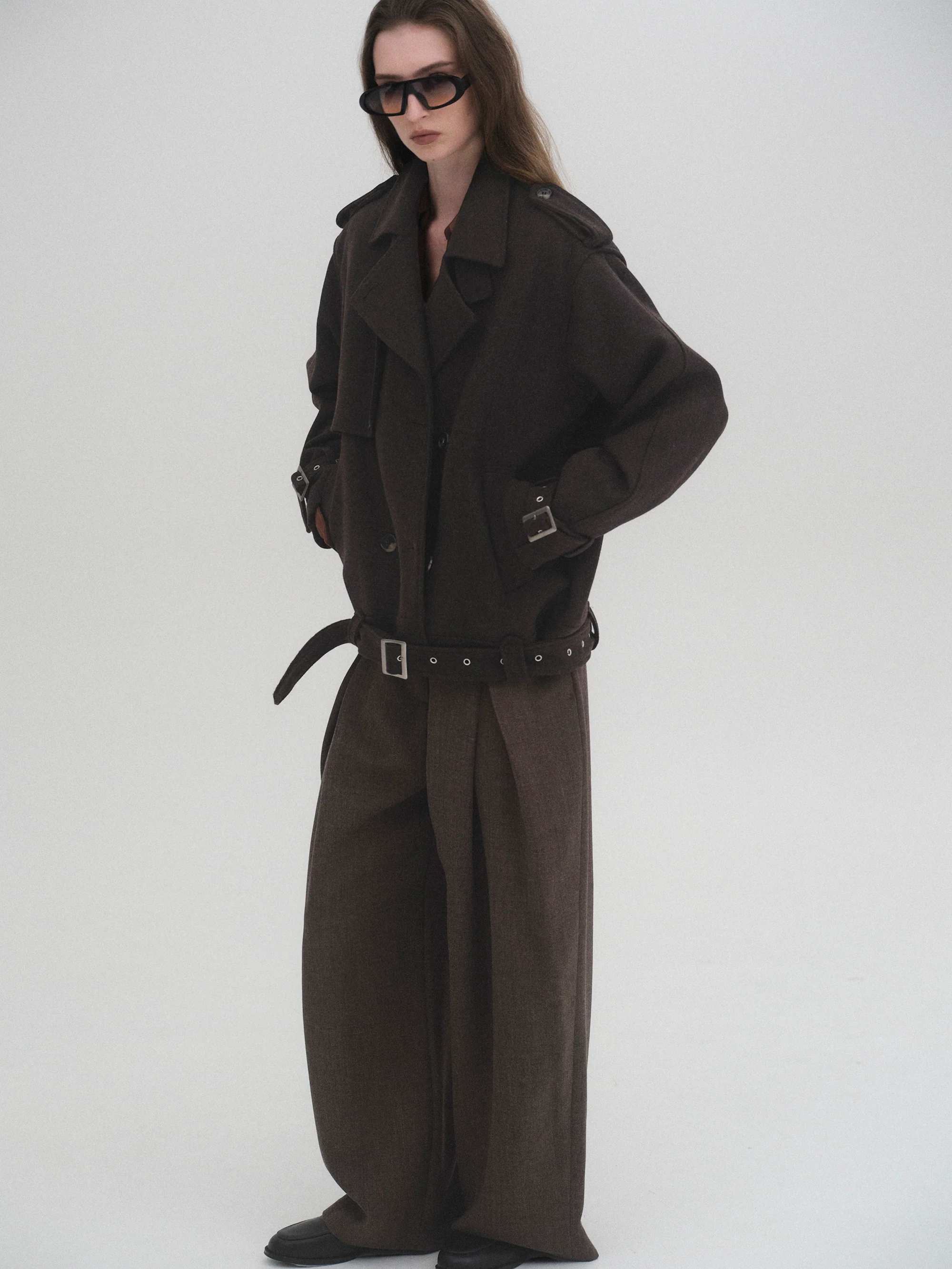 Short Trench Wool Coat, Brown - Image 6