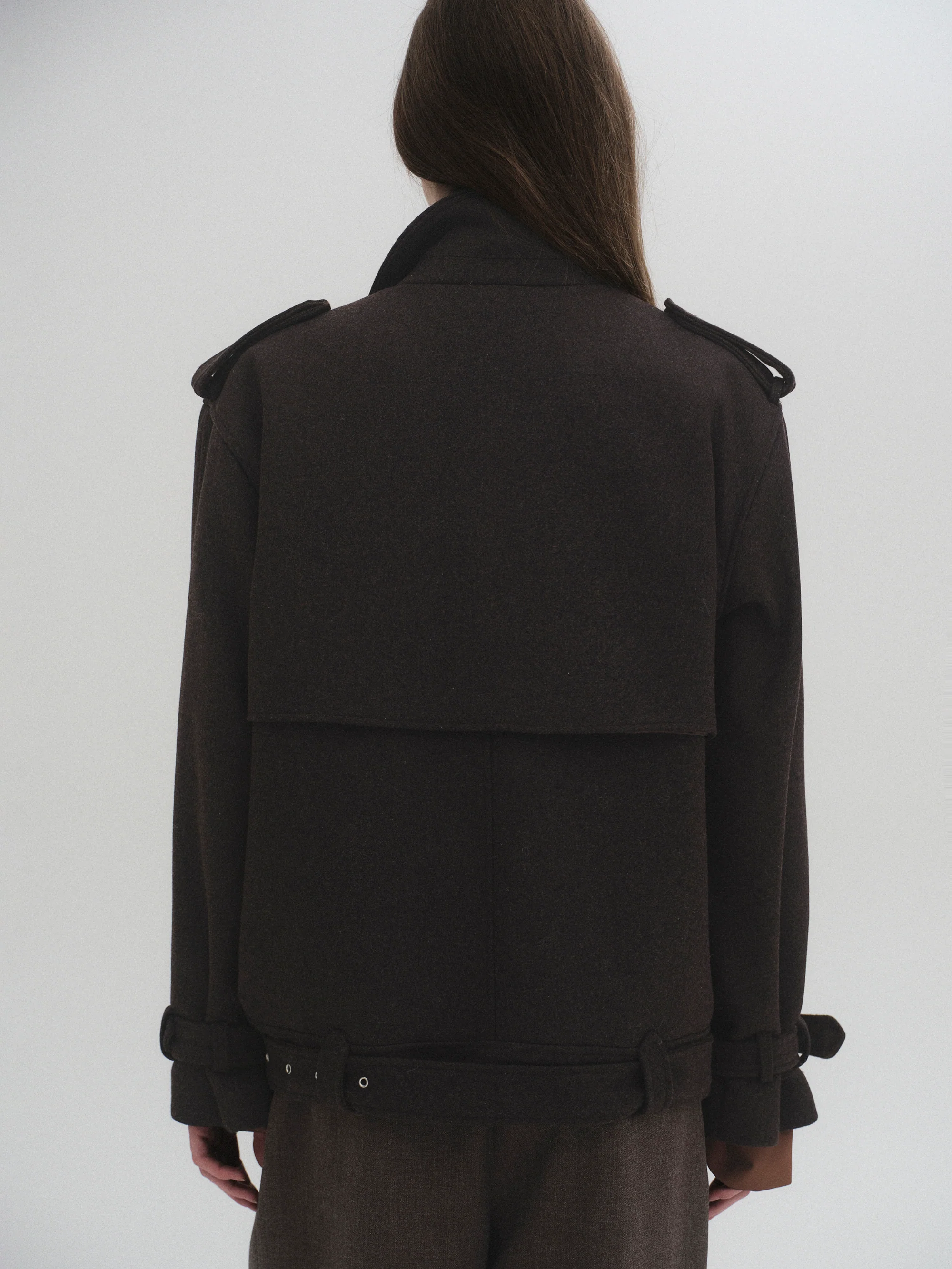 Short Trench Wool Coat, Brown - Image 7
