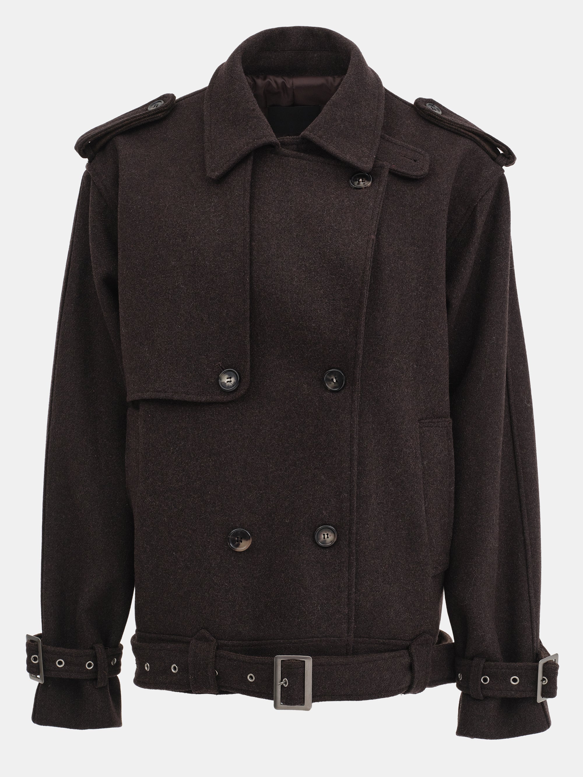 Short Trench Wool Coat, Brown - Image 8