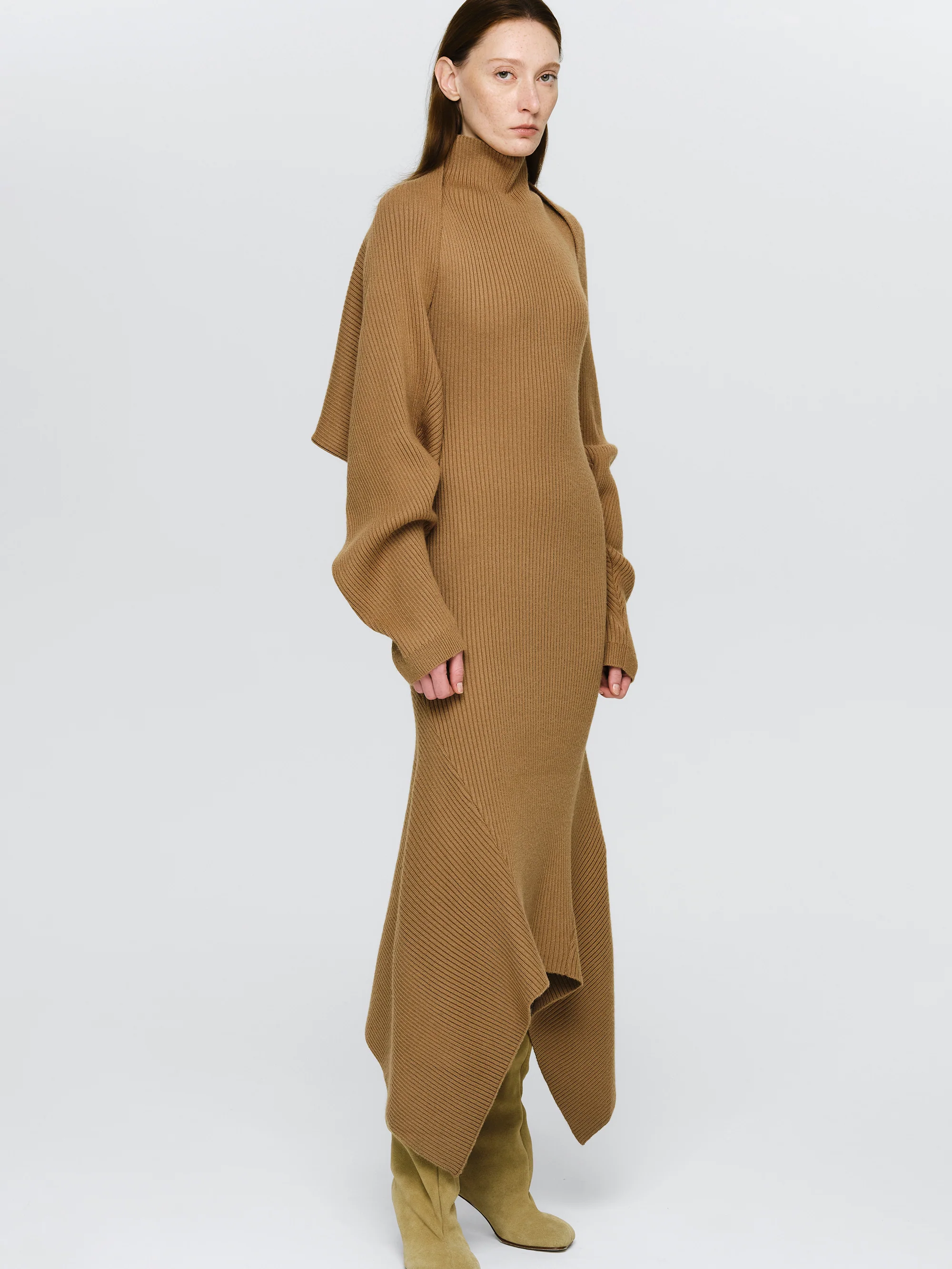 Shrug Knit Dress, Brown - Image 3
