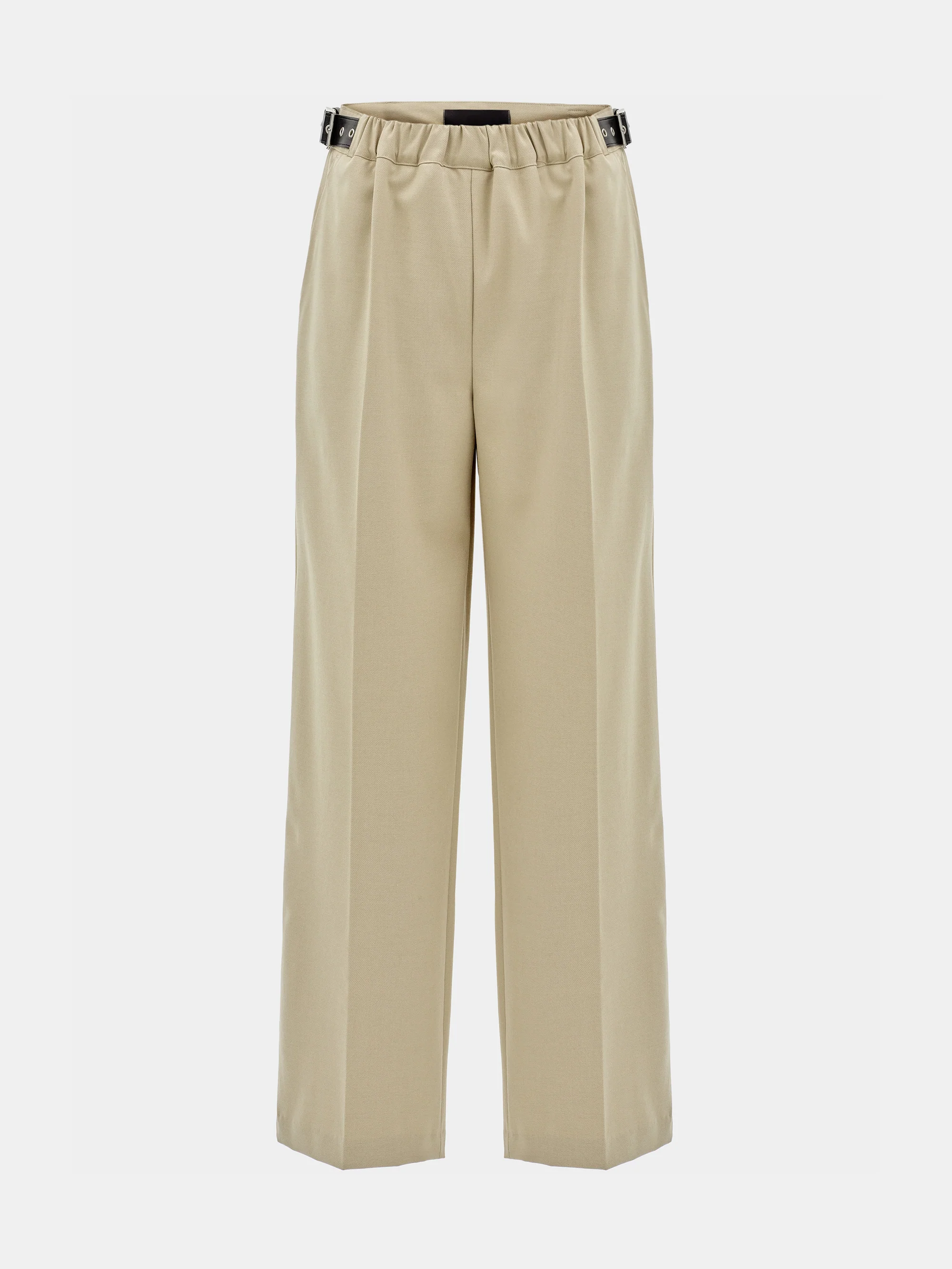 Side-Buckle Creased Trousers, Beige - Image 5