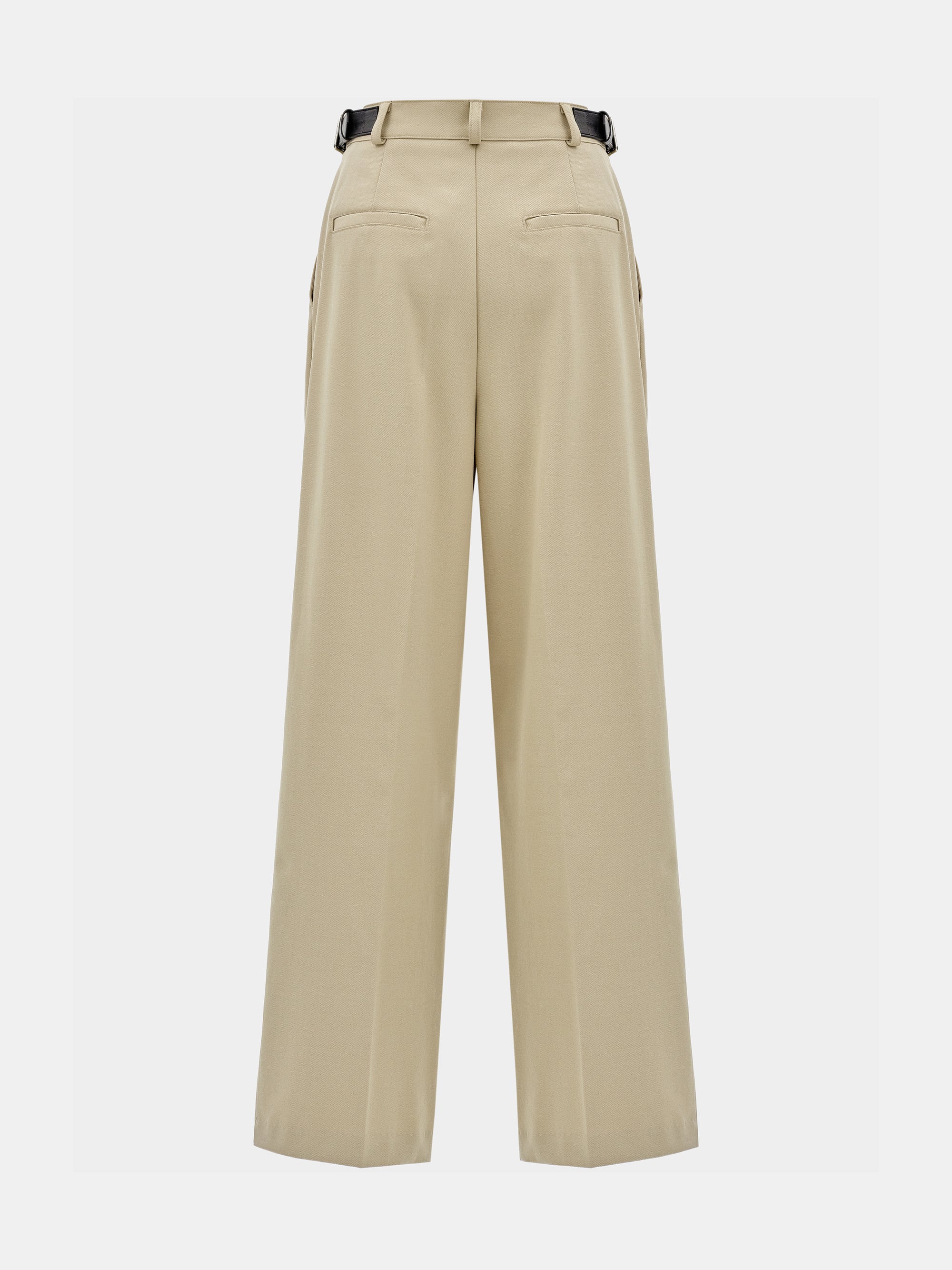 Side-Buckle Creased Trousers, Beige - Image 6