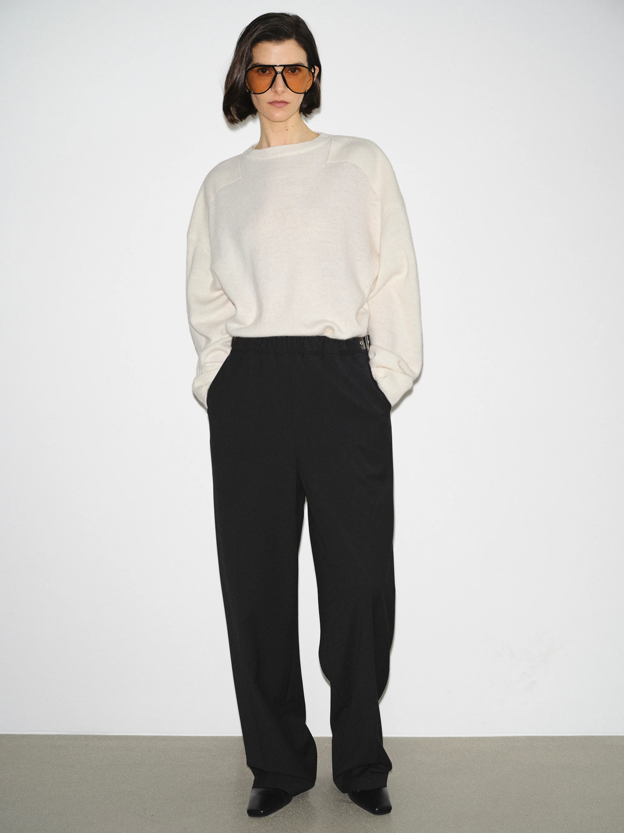 Side-Buckle Creased Trousers, Black - Image 2