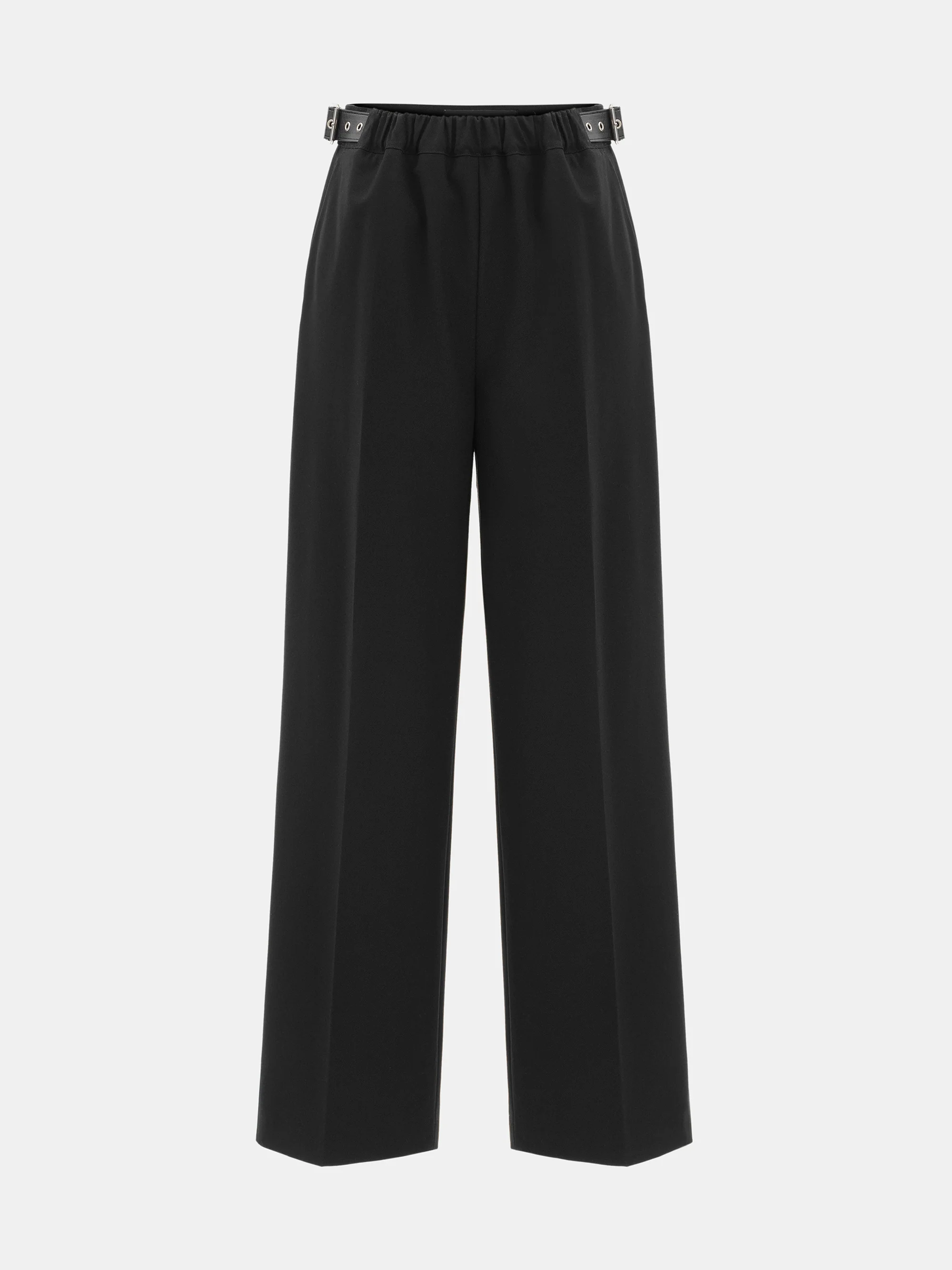 Side-Buckle Creased Trousers, Black - Image 4