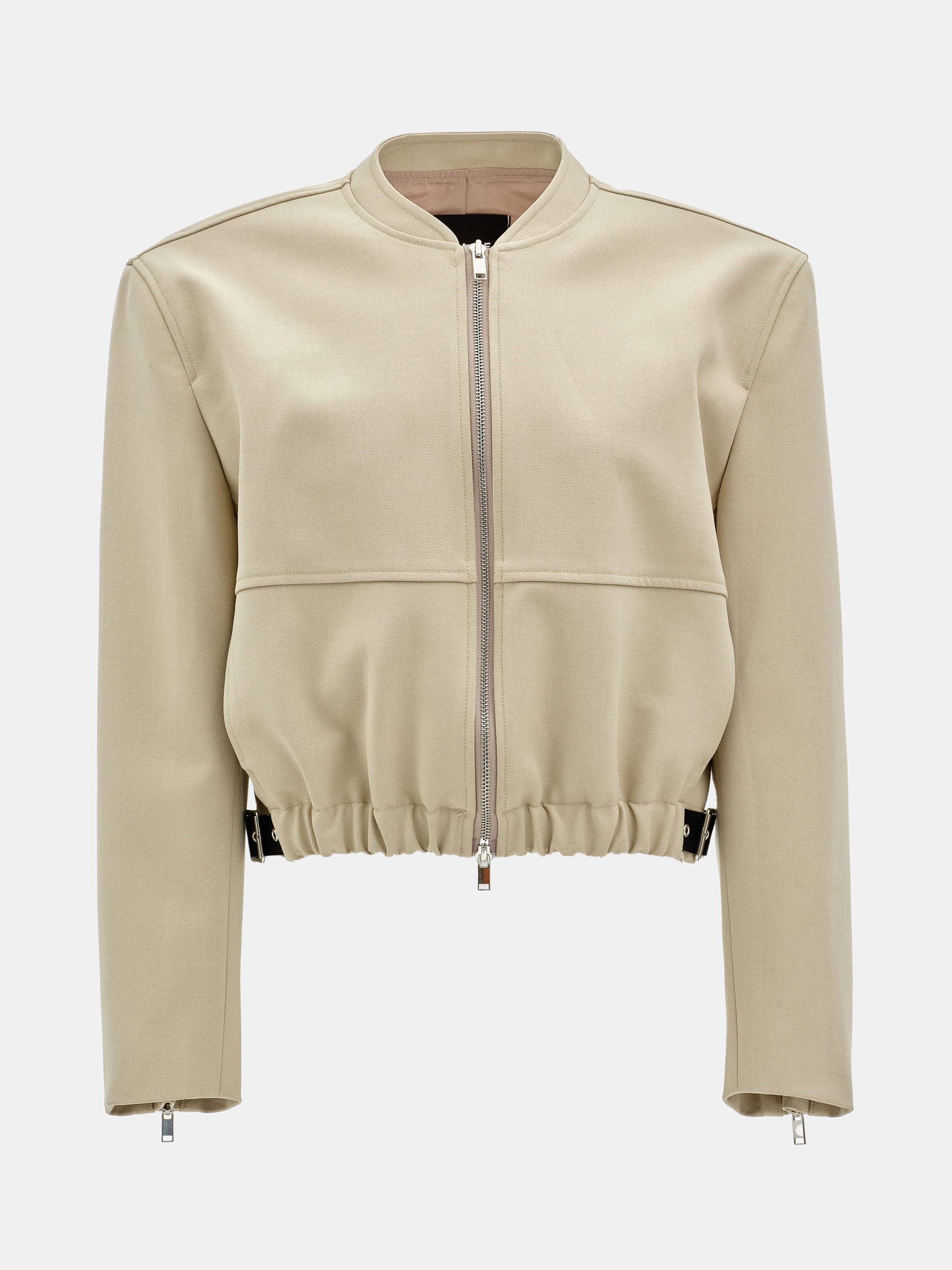 Side-Buckle Cropped Blouson, Beige - Image 5