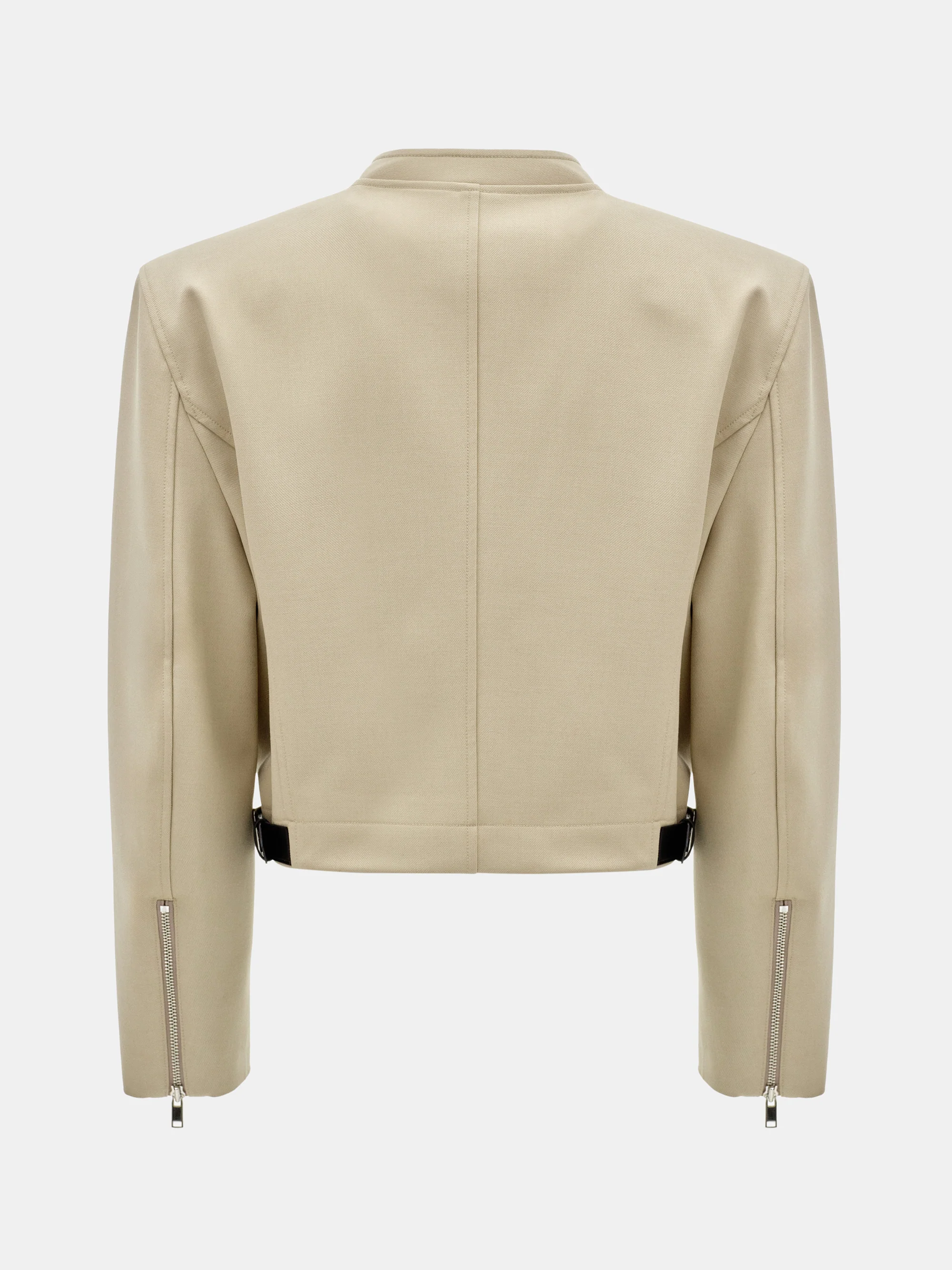 Side-Buckle Cropped Blouson, Beige - Image 6