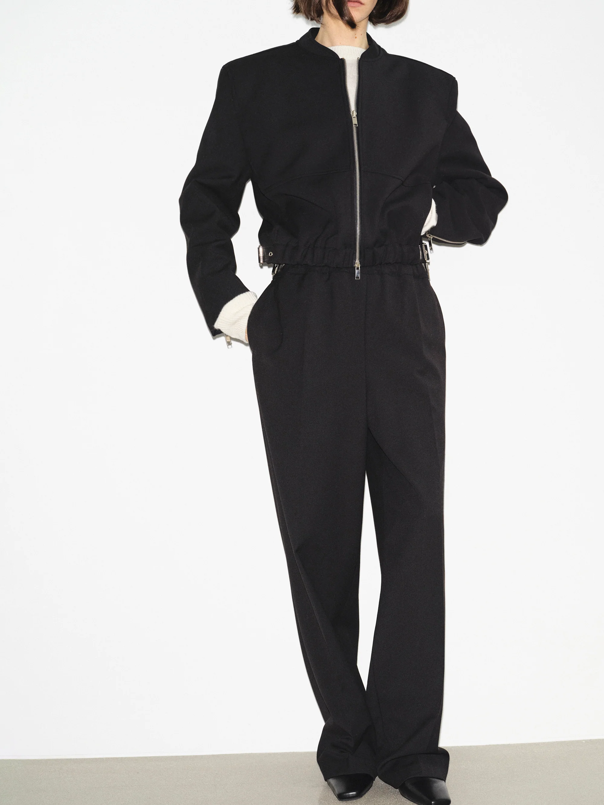 Side-Buckle Cropped Blouson, Black