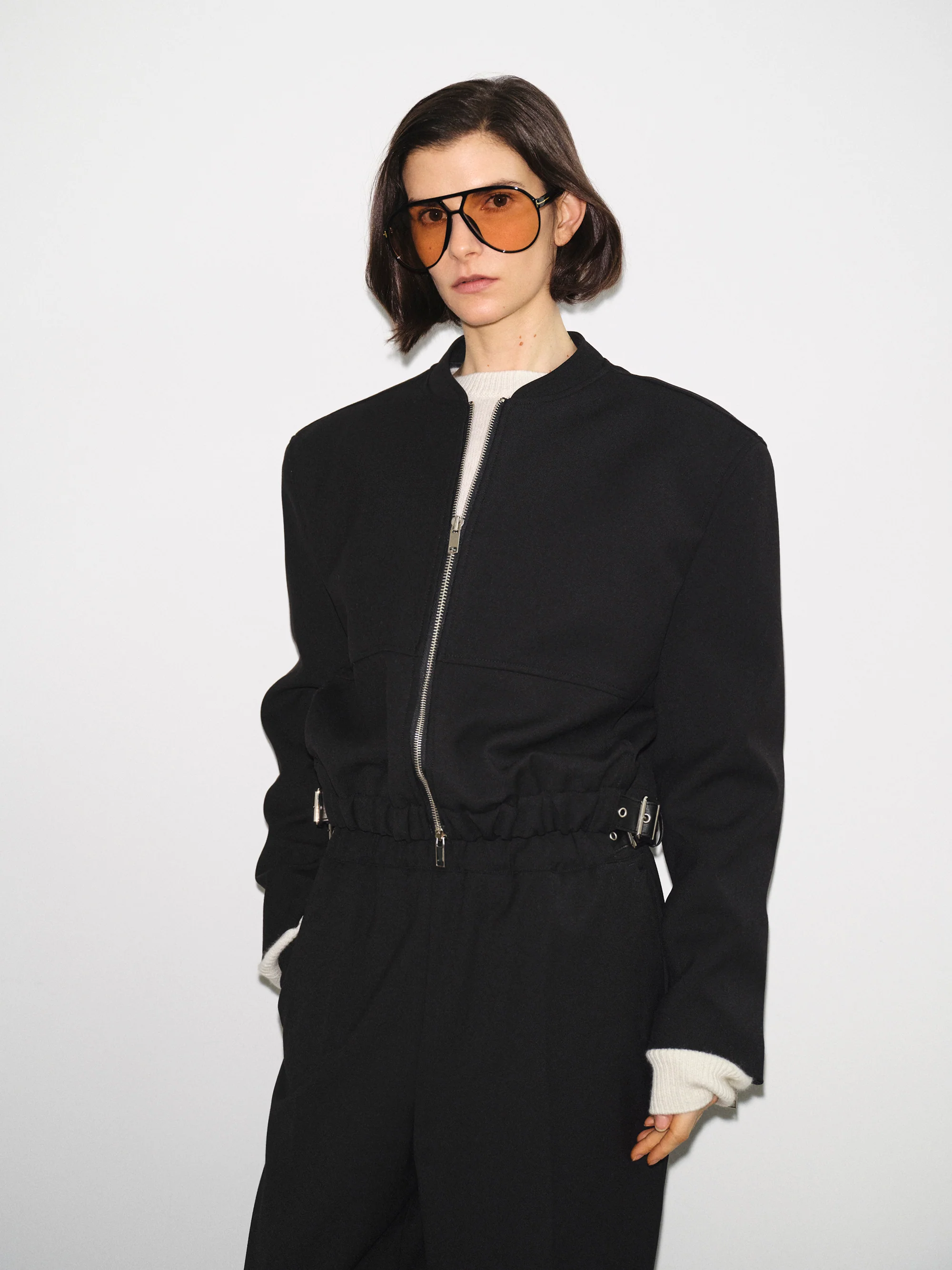 Side-Buckle Cropped Blouson, Black - Image 2