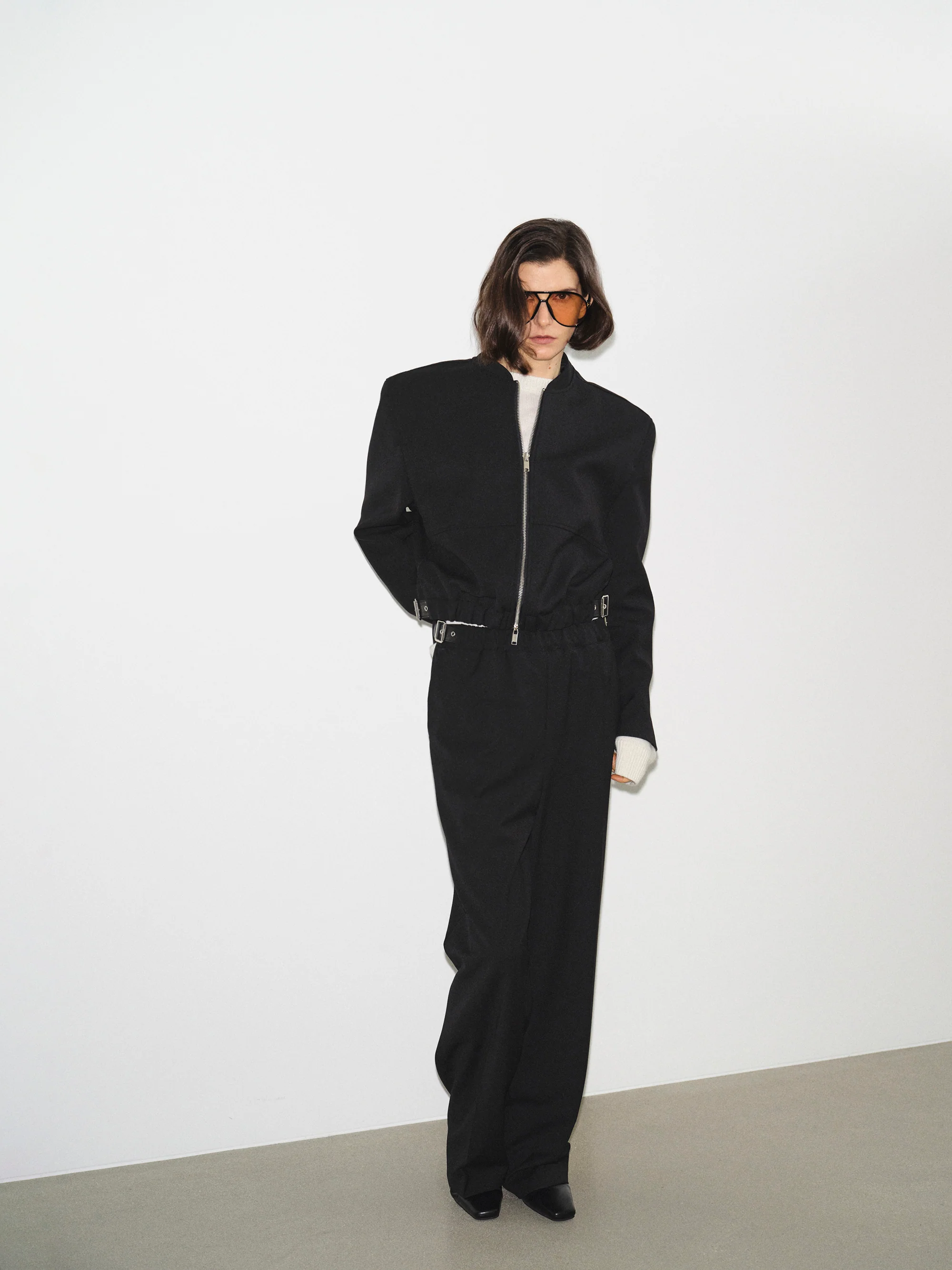 Side-Buckle Cropped Blouson, Black - Image 5