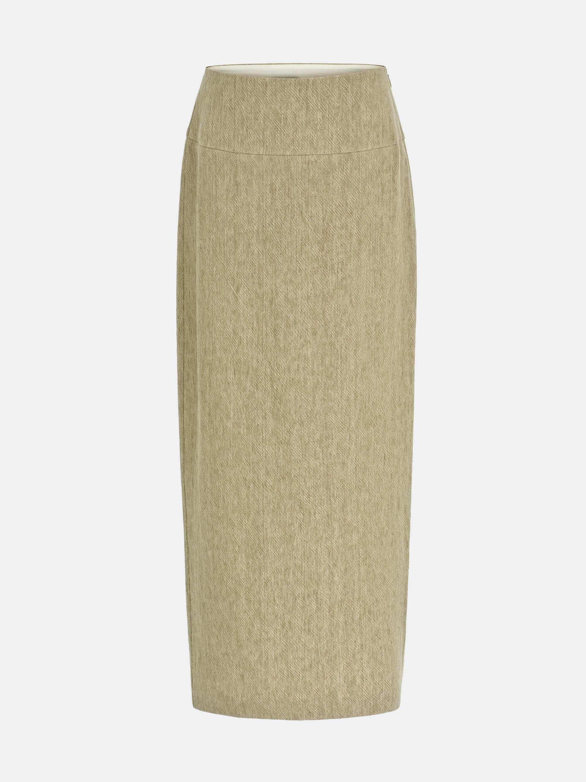 Side-Slit Linen-Blend Skirt, Beige - Image 5