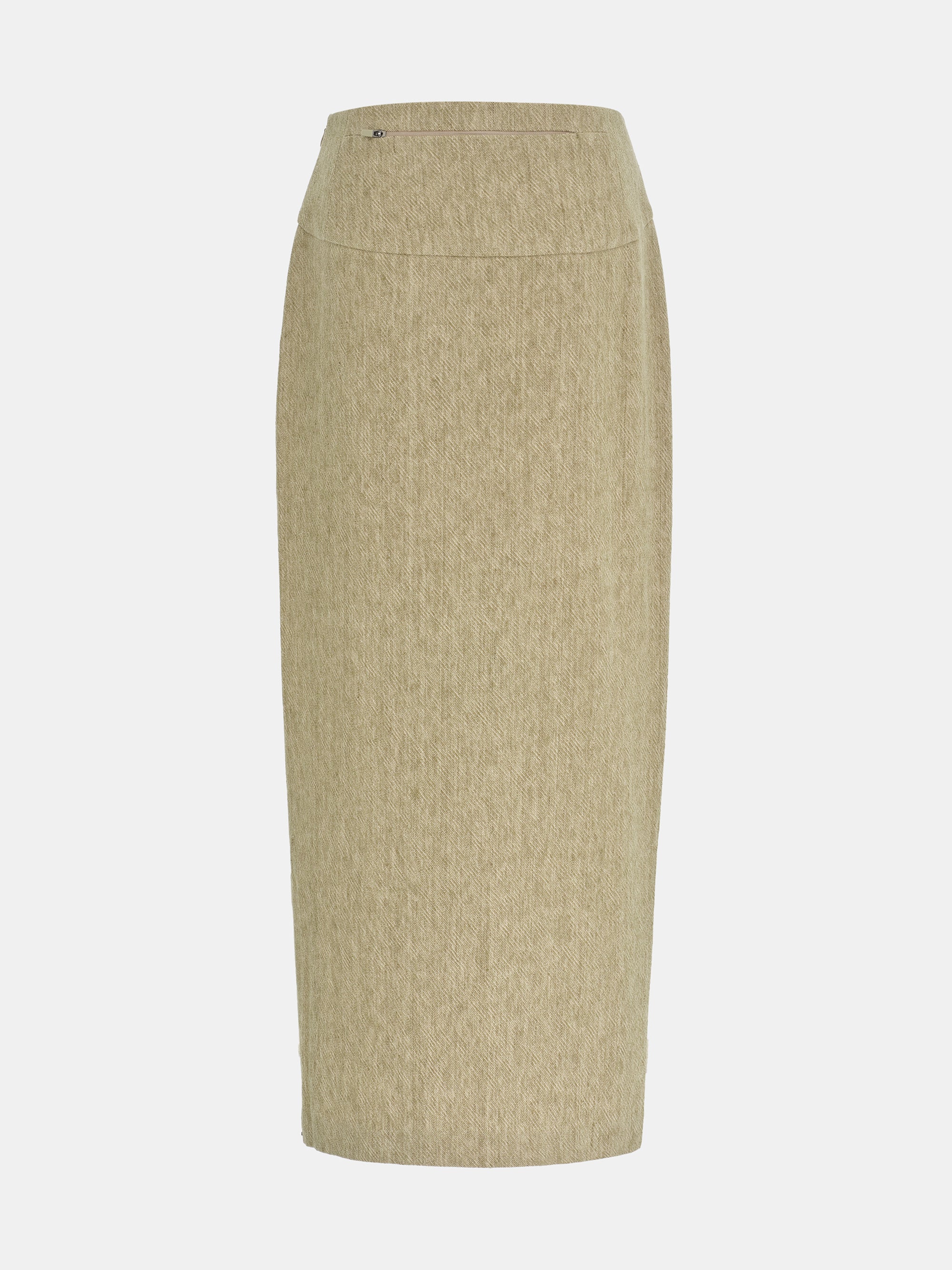 Side-Slit Linen-Blend Skirt, Beige - Image 6