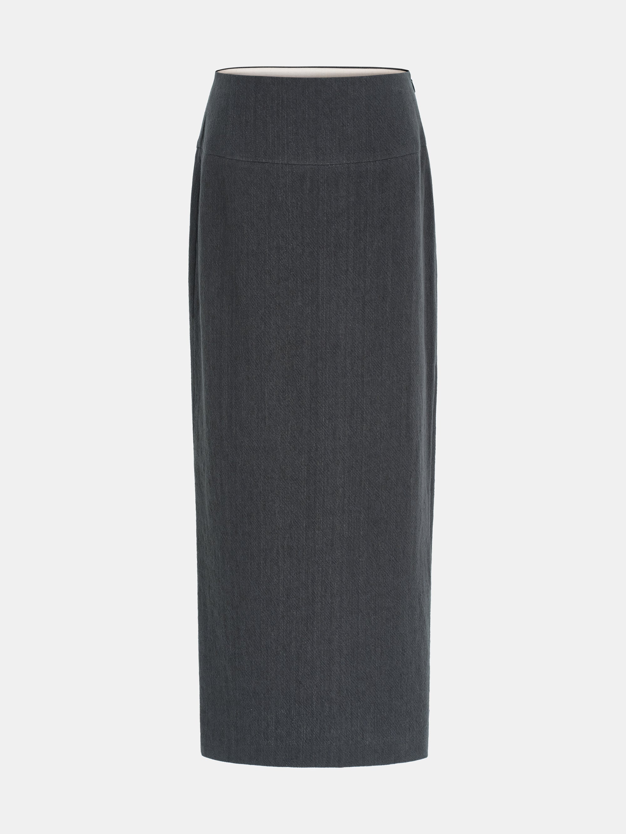 Side-Slit Linen-Blend Skirt, Charcoal - Image 7