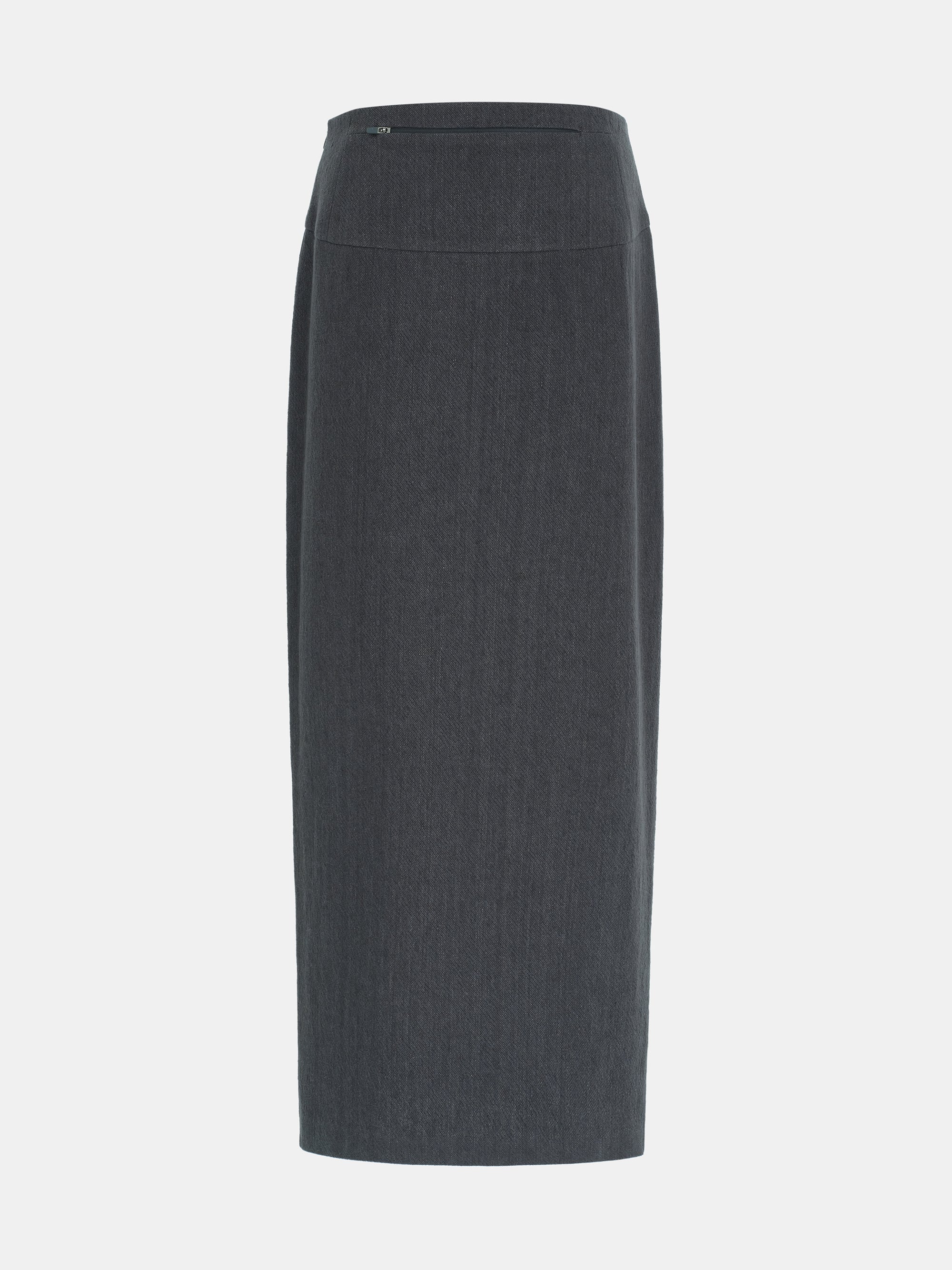 Side-Slit Linen-Blend Skirt, Charcoal - Image 8