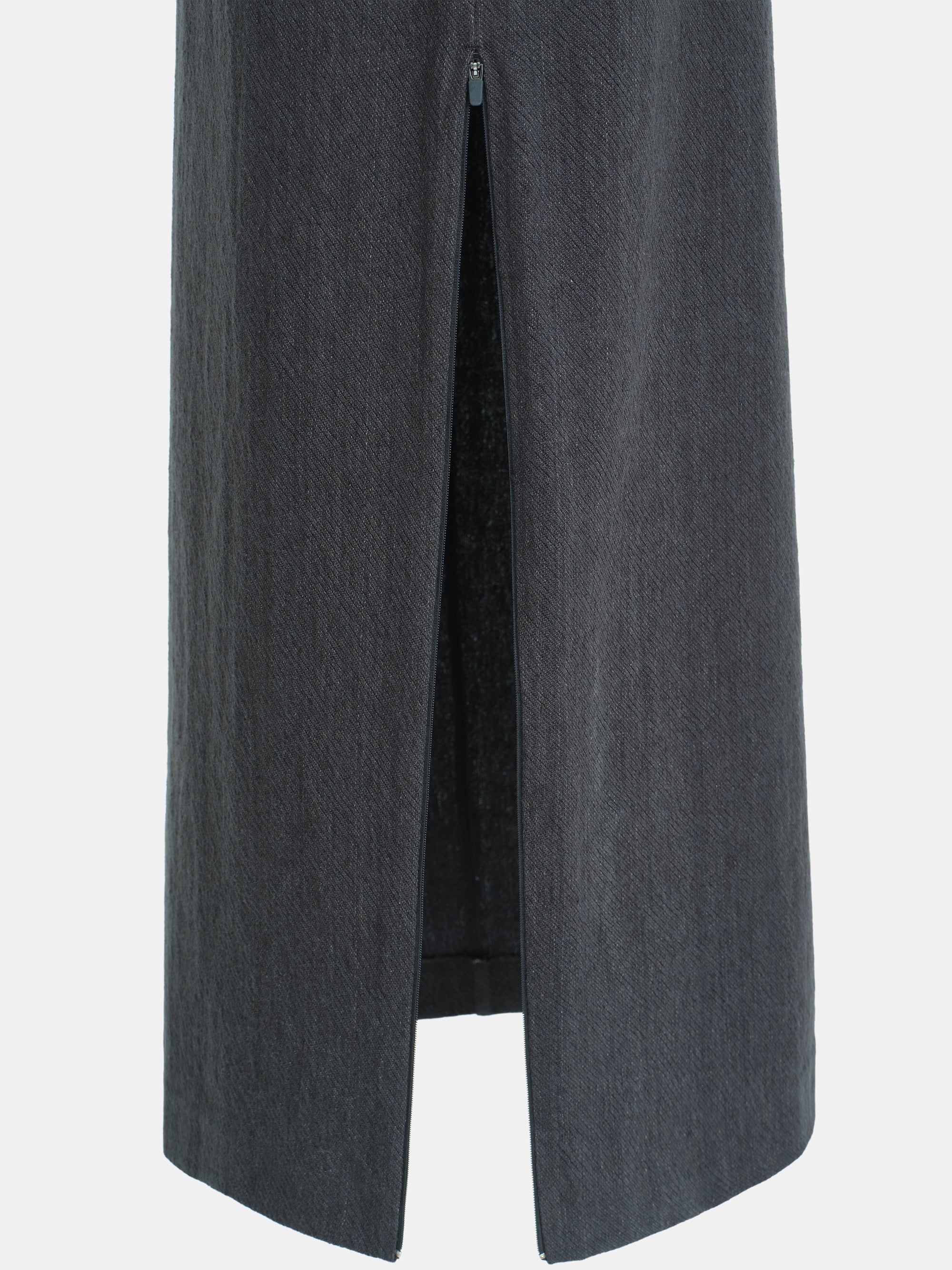 Side-Slit Linen-Blend Skirt, Charcoal - Image 9