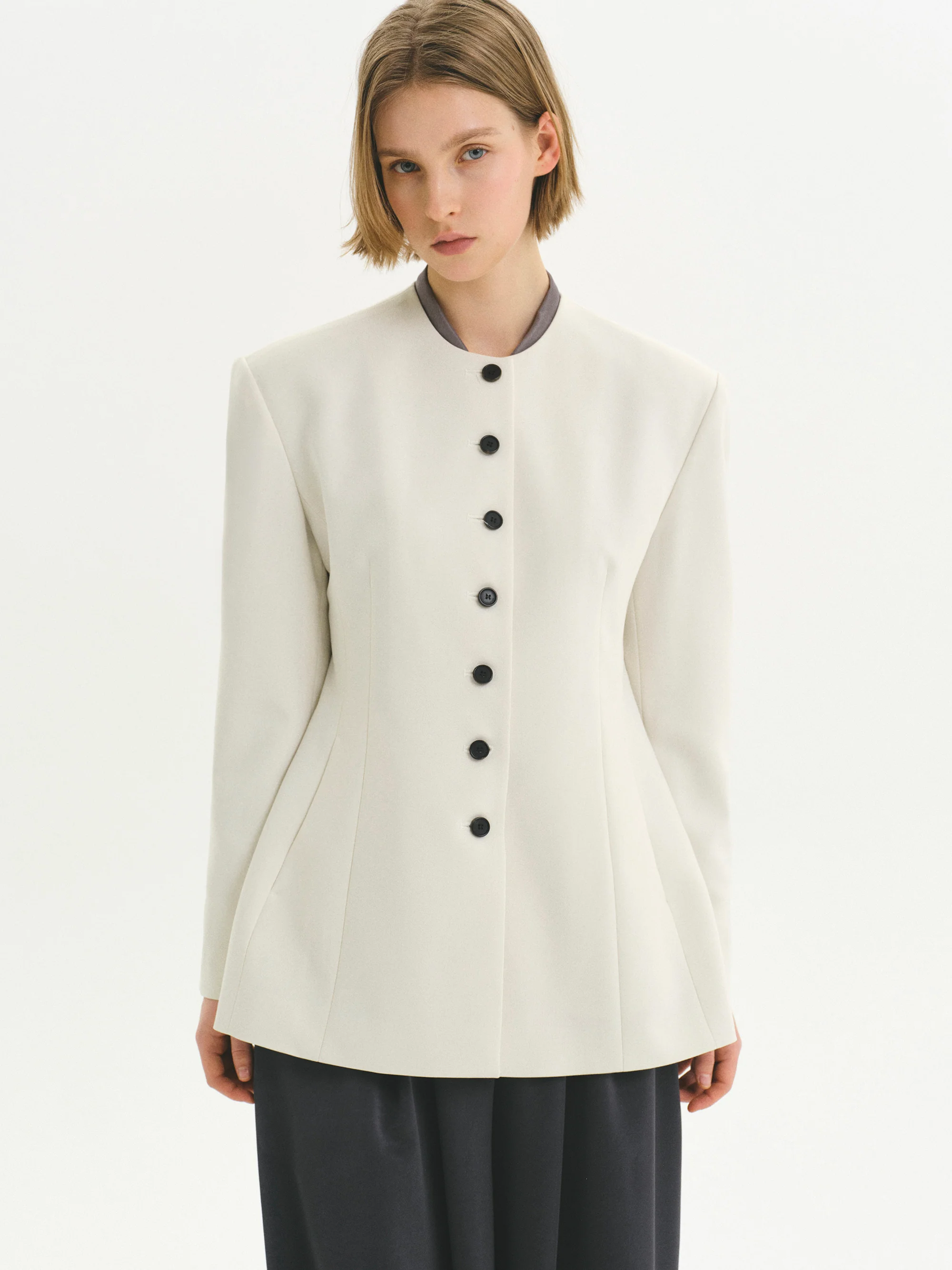 Siena Cinched Collarless Blazer, Ivory