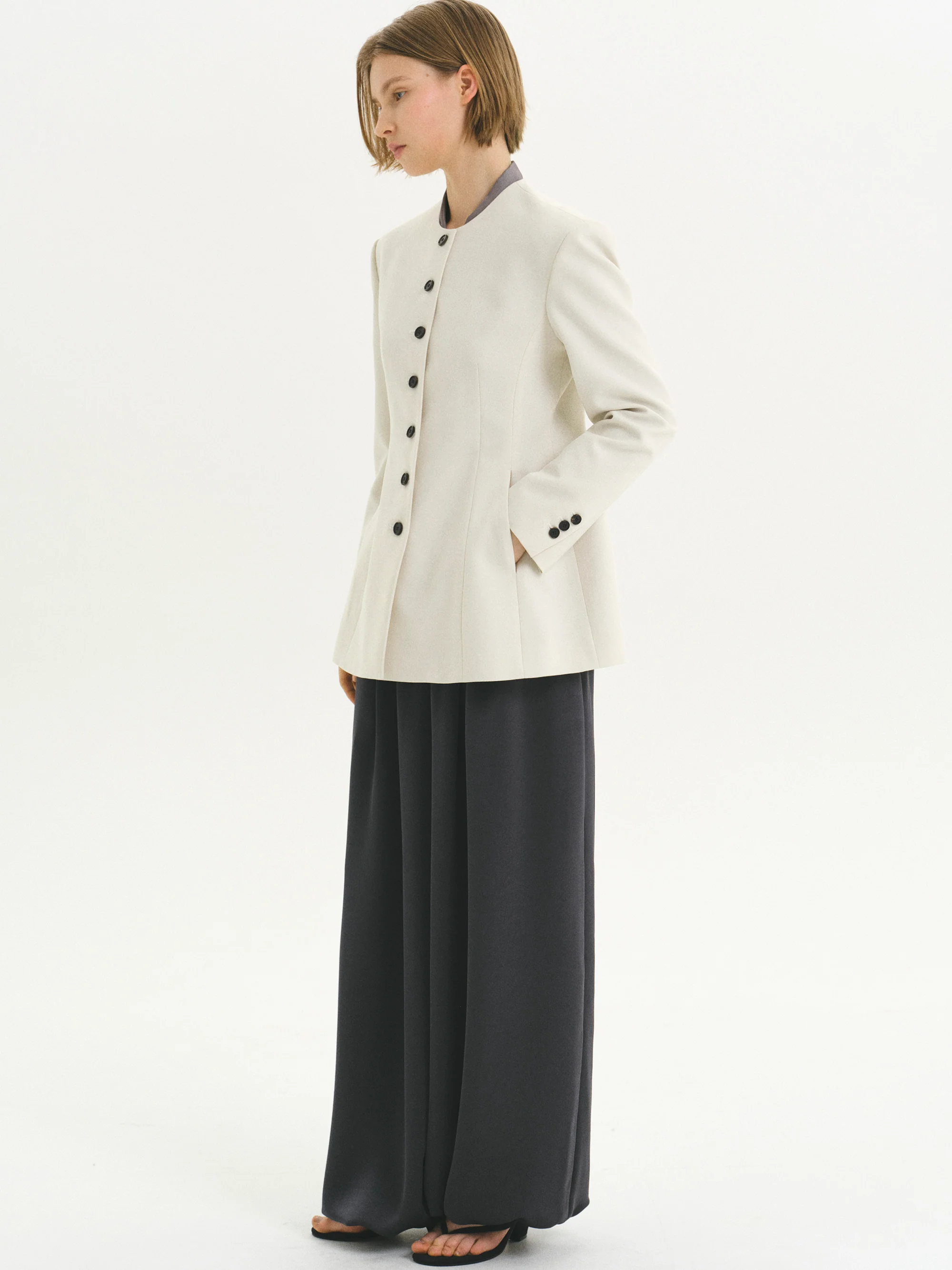 Siena Cinched Collarless Blazer, Ivory - Image 2
