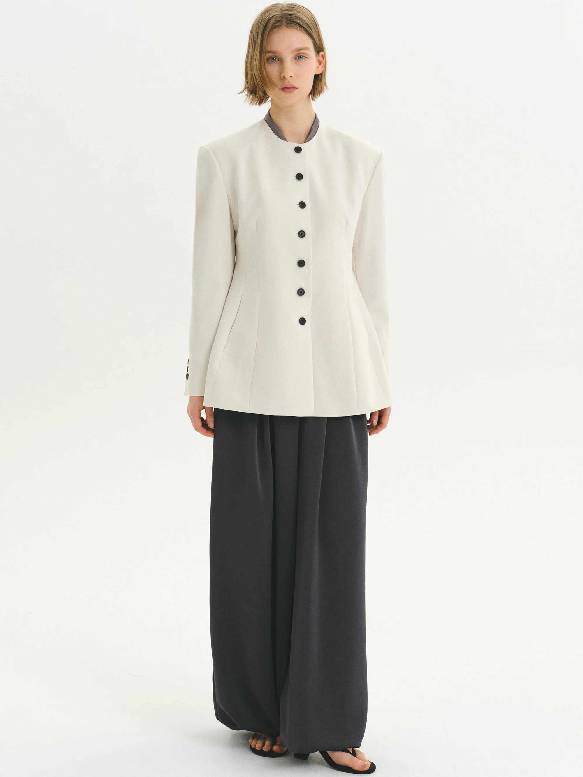 Siena Cinched Collarless Blazer, Ivory - Image 3