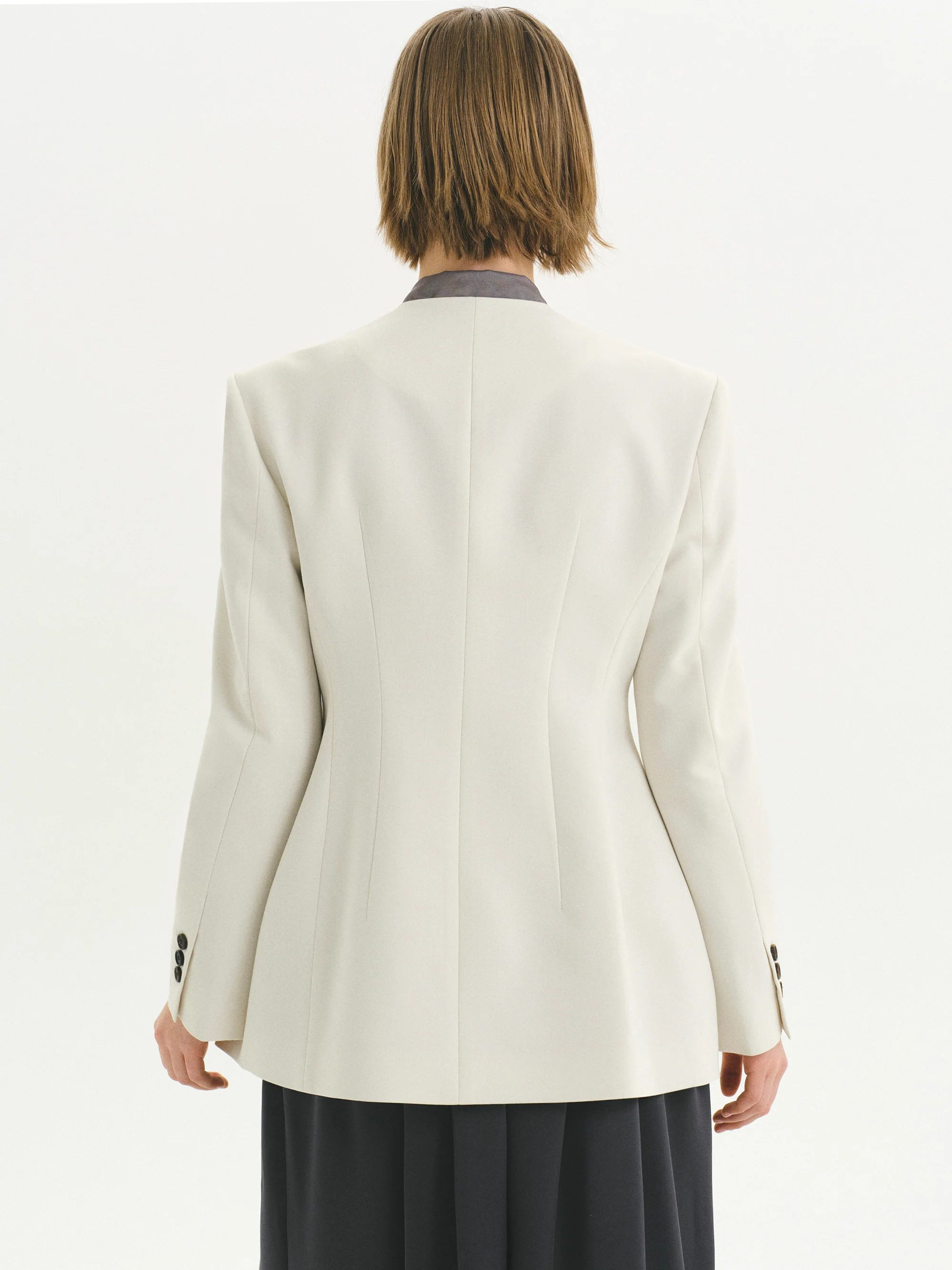 Siena Cinched Collarless Blazer, Ivory - Image 4