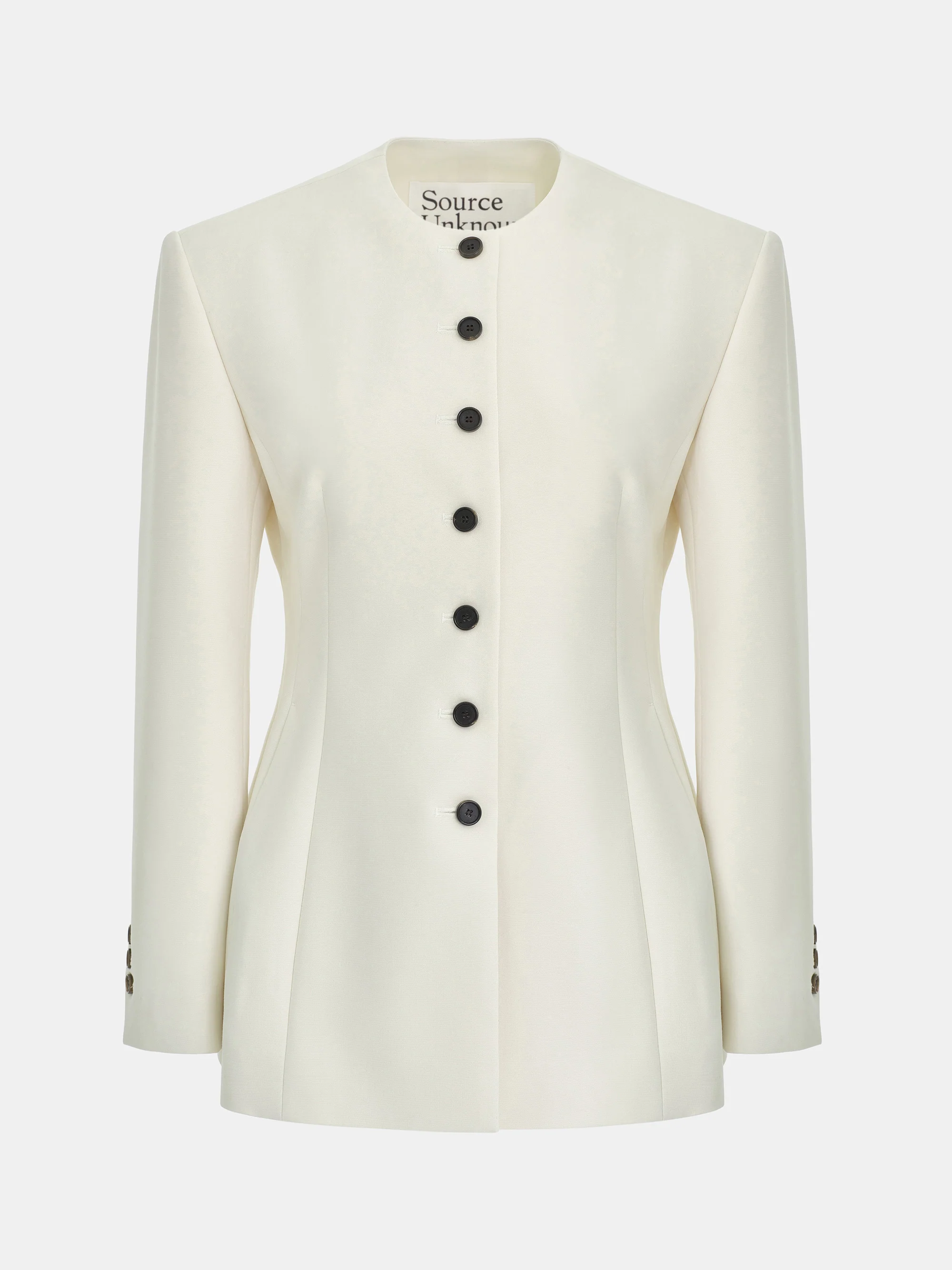 Siena Cinched Collarless Blazer, Ivory - Image 5