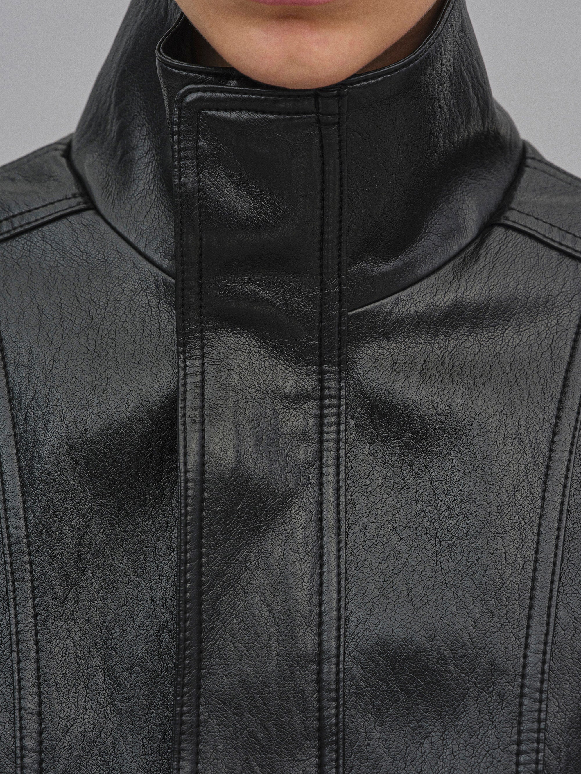 Silva Faux Leather Bomber Jacket, Black - Image 3