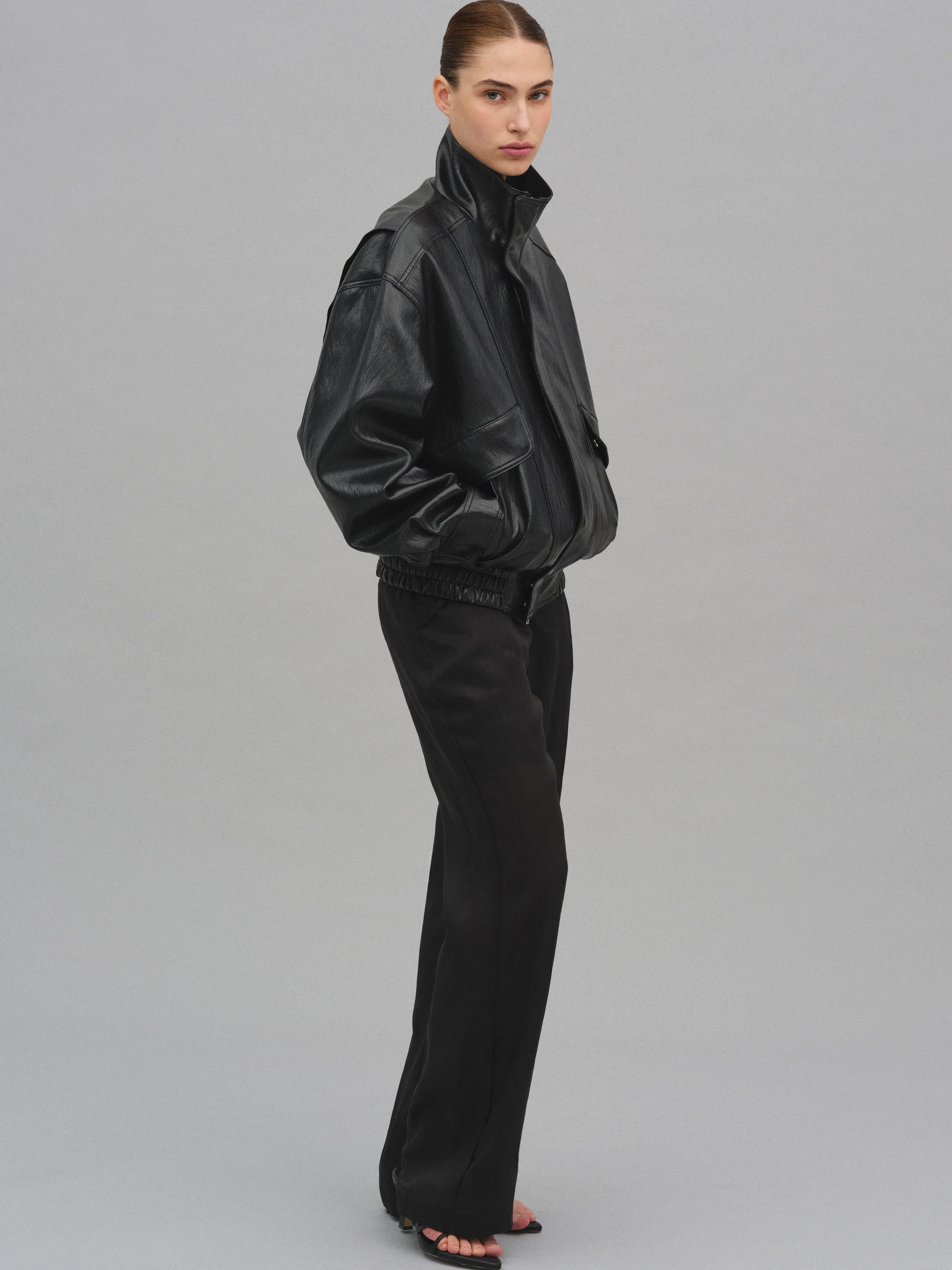 Silva Faux Leather Bomber Jacket, Black - Image 5
