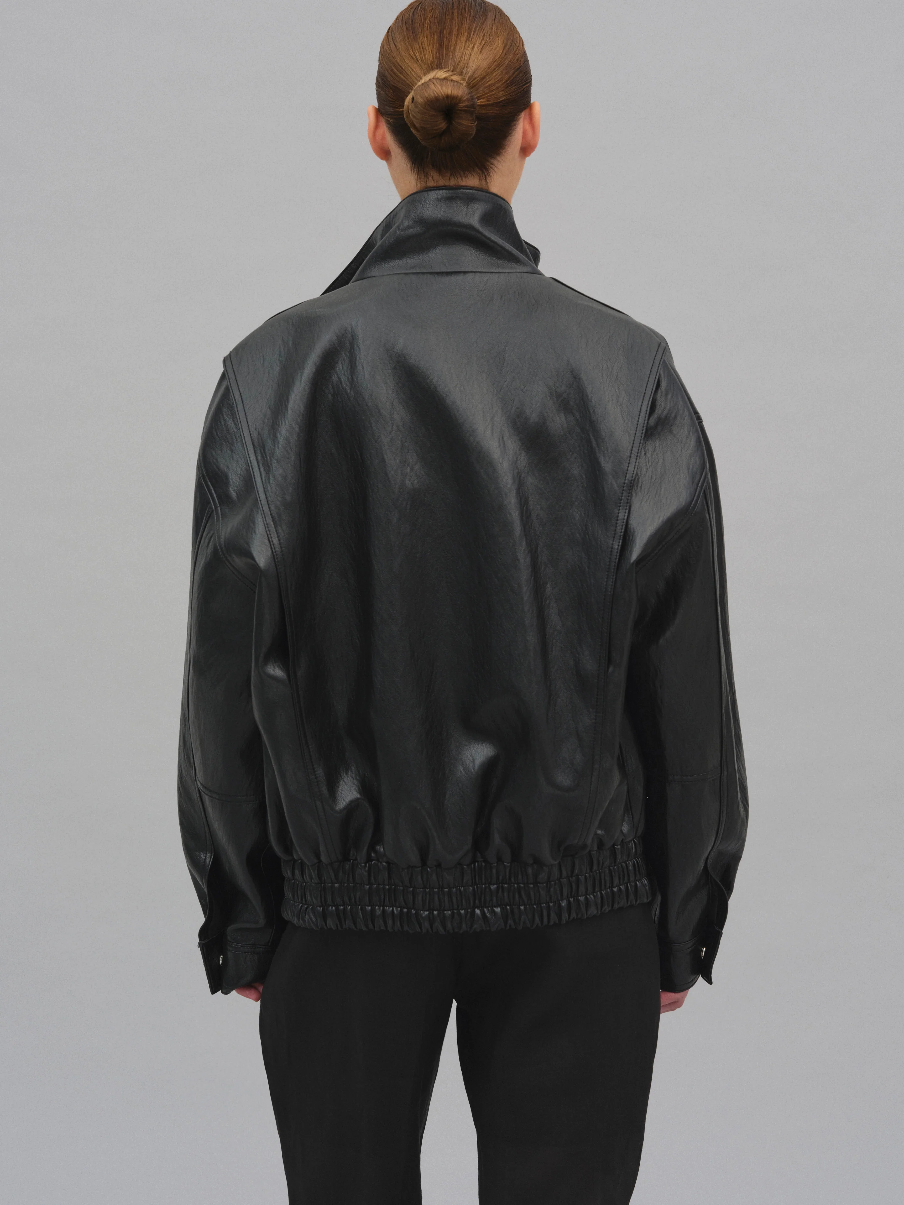 Silva Faux Leather Bomber Jacket, Black - Image 6
