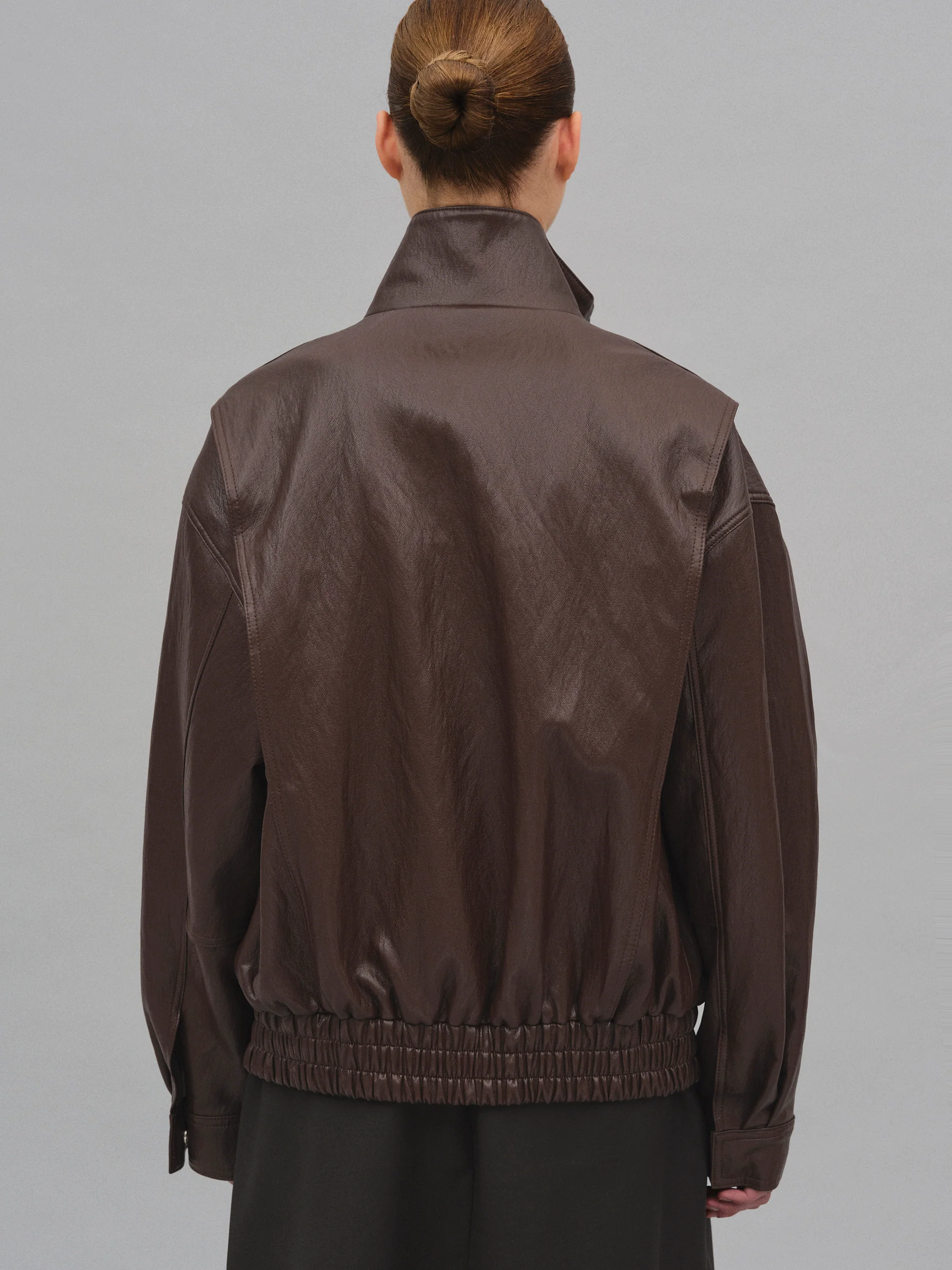 Silva Faux Leather Bomber Jacket, Brown - Image 4