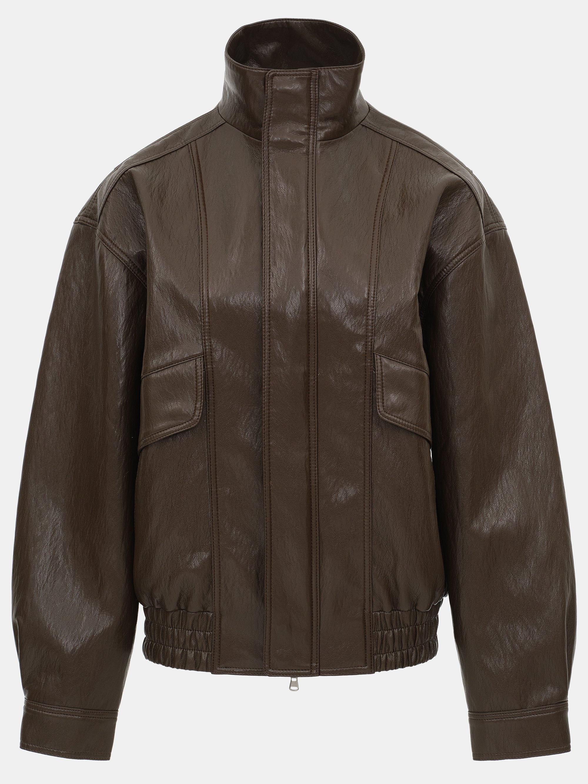 Silva Faux Leather Bomber Jacket, Brown - Image 5