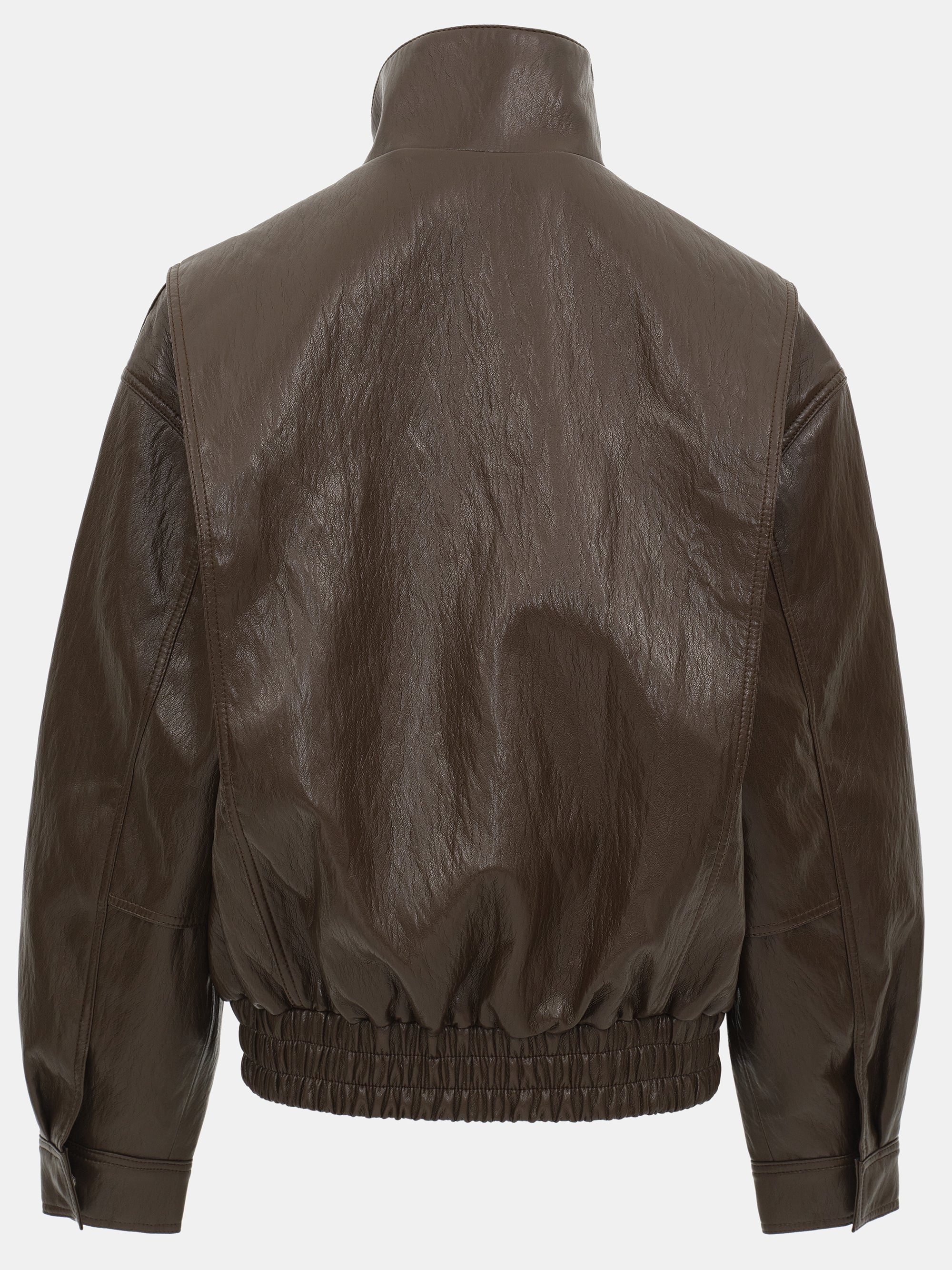 Silva Faux Leather Bomber Jacket, Brown - Image 6