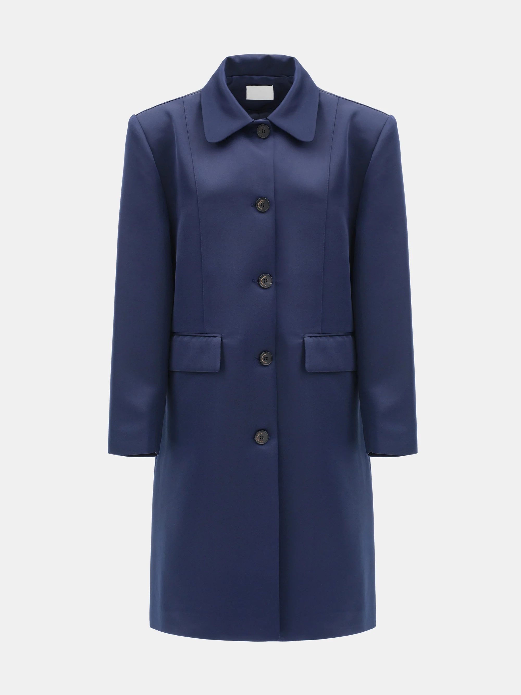 Single-Breasted Satin Coat, Navy - Image 5