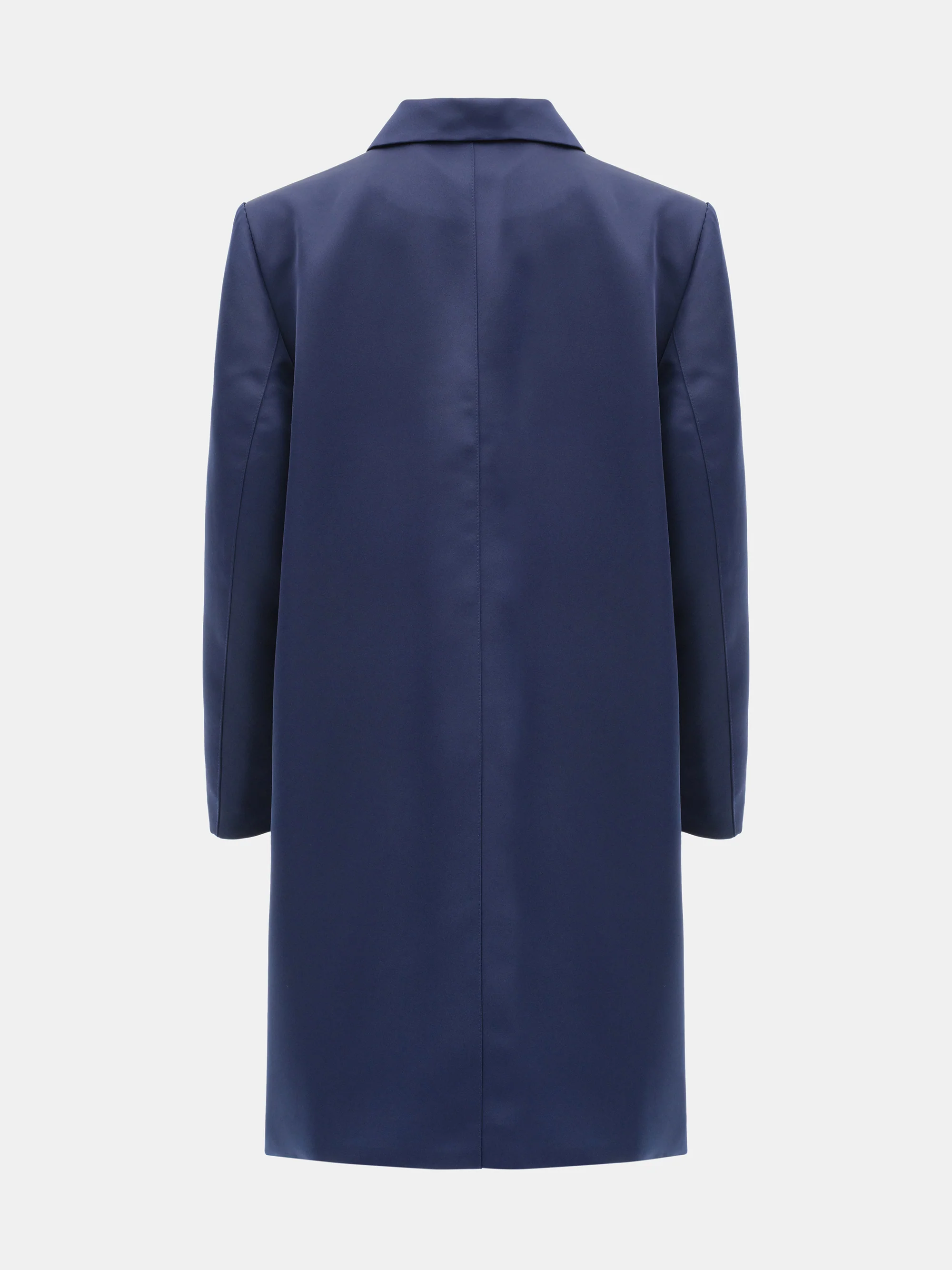 Single-Breasted Satin Coat, Navy - Image 6
