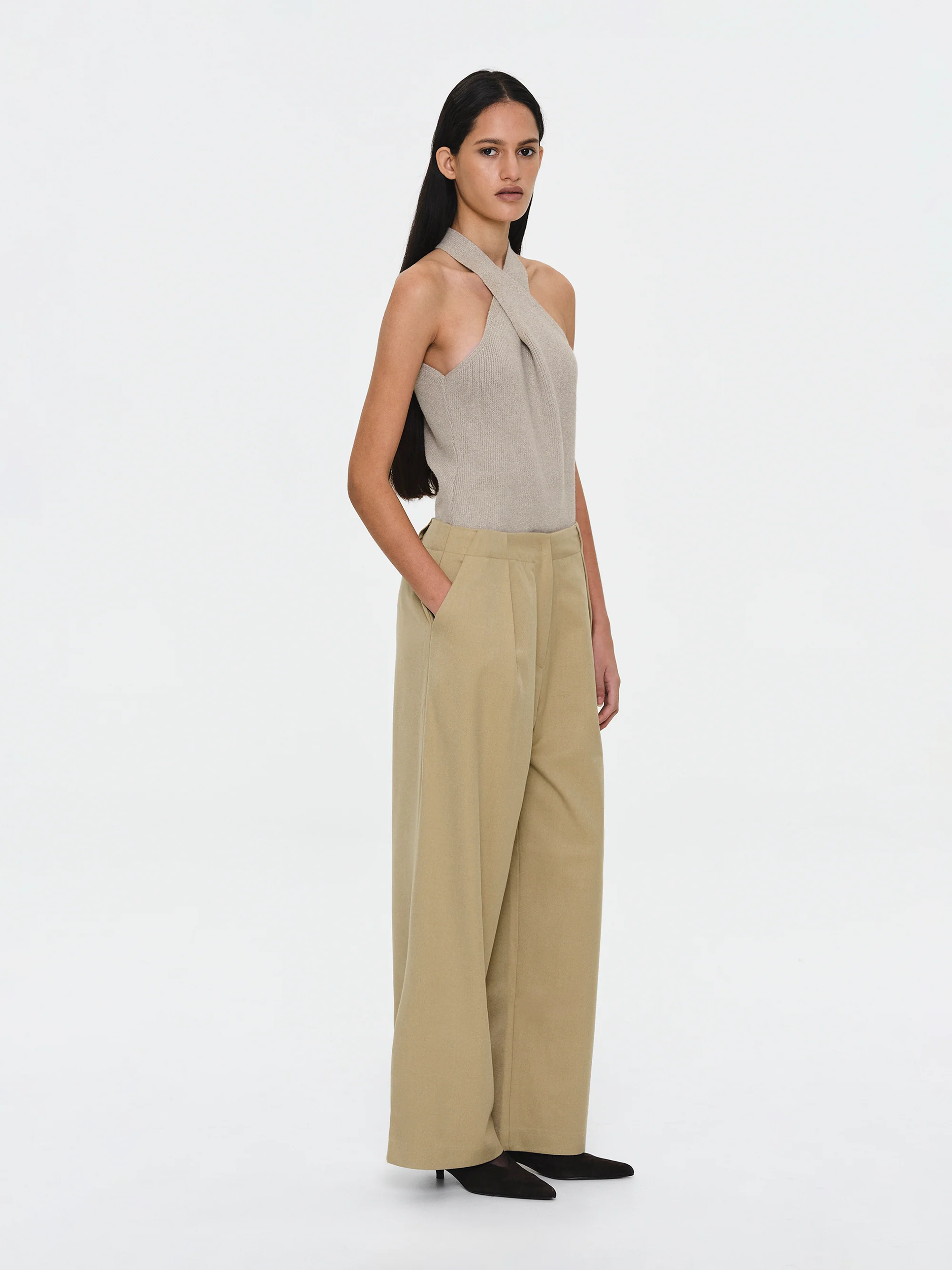 Single Pleated Trousers, Beige - Image 2