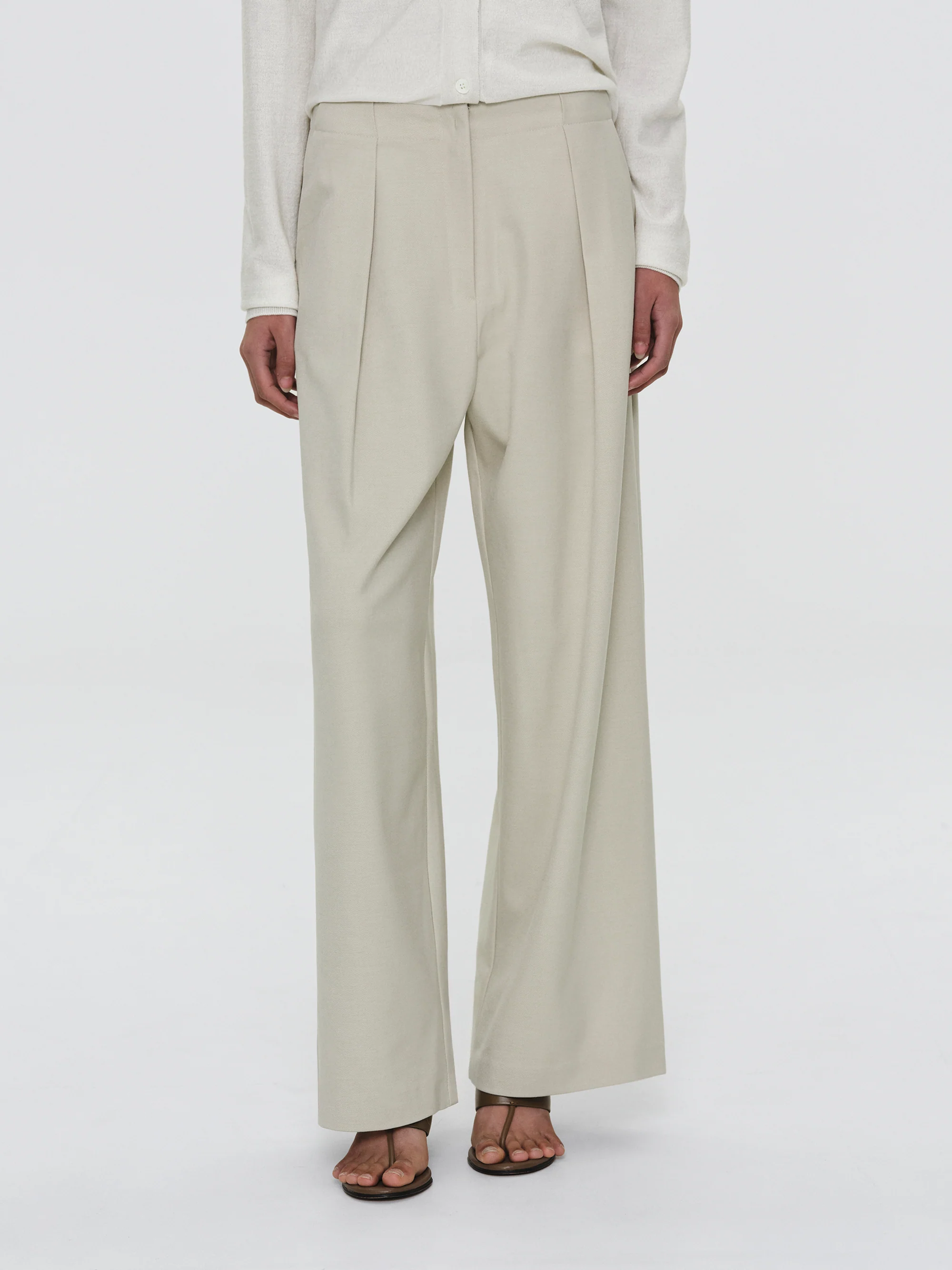 Single Pleated Trousers, Ivory