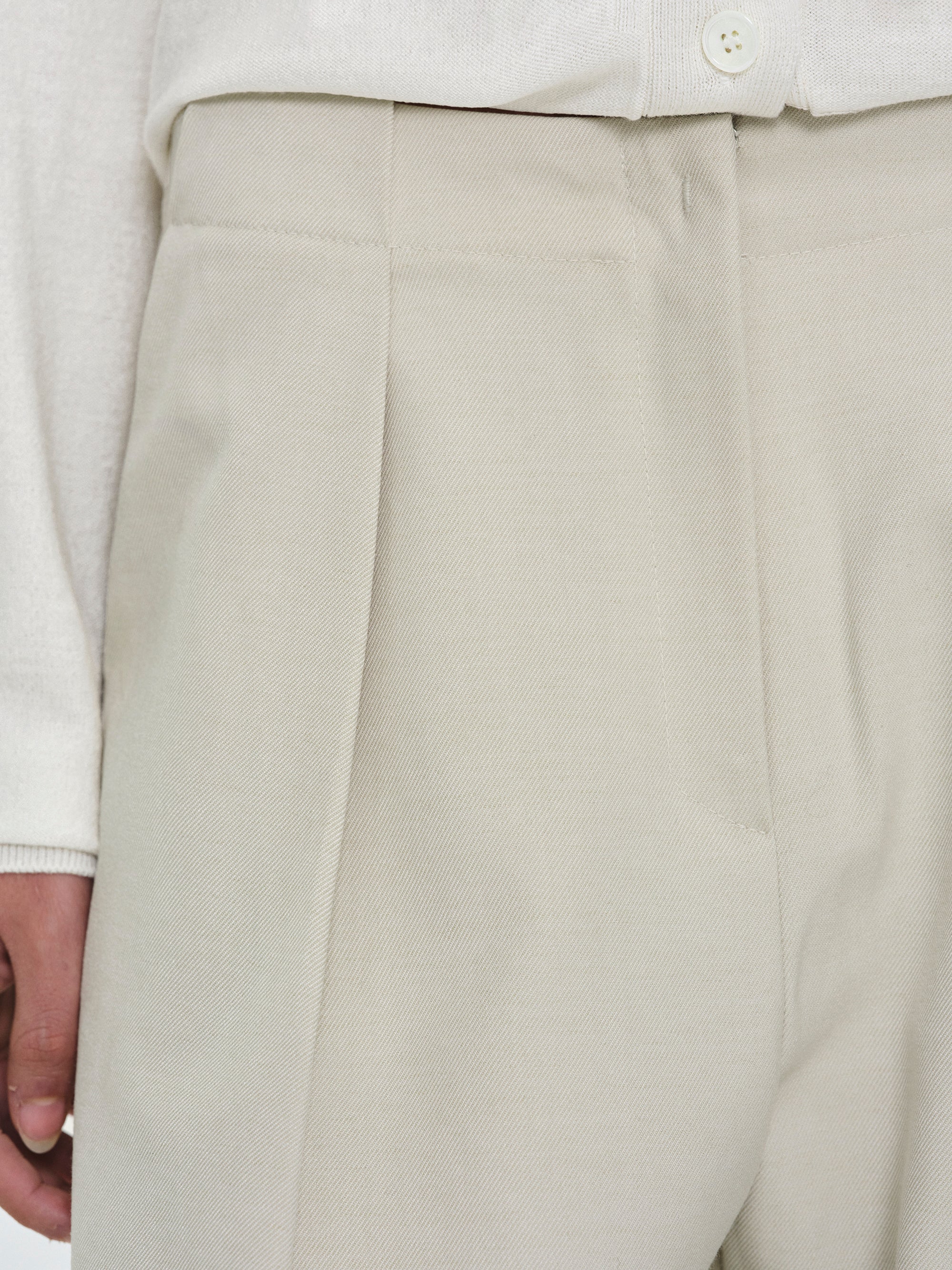 Single Pleated Trousers, Ivory - Image 2