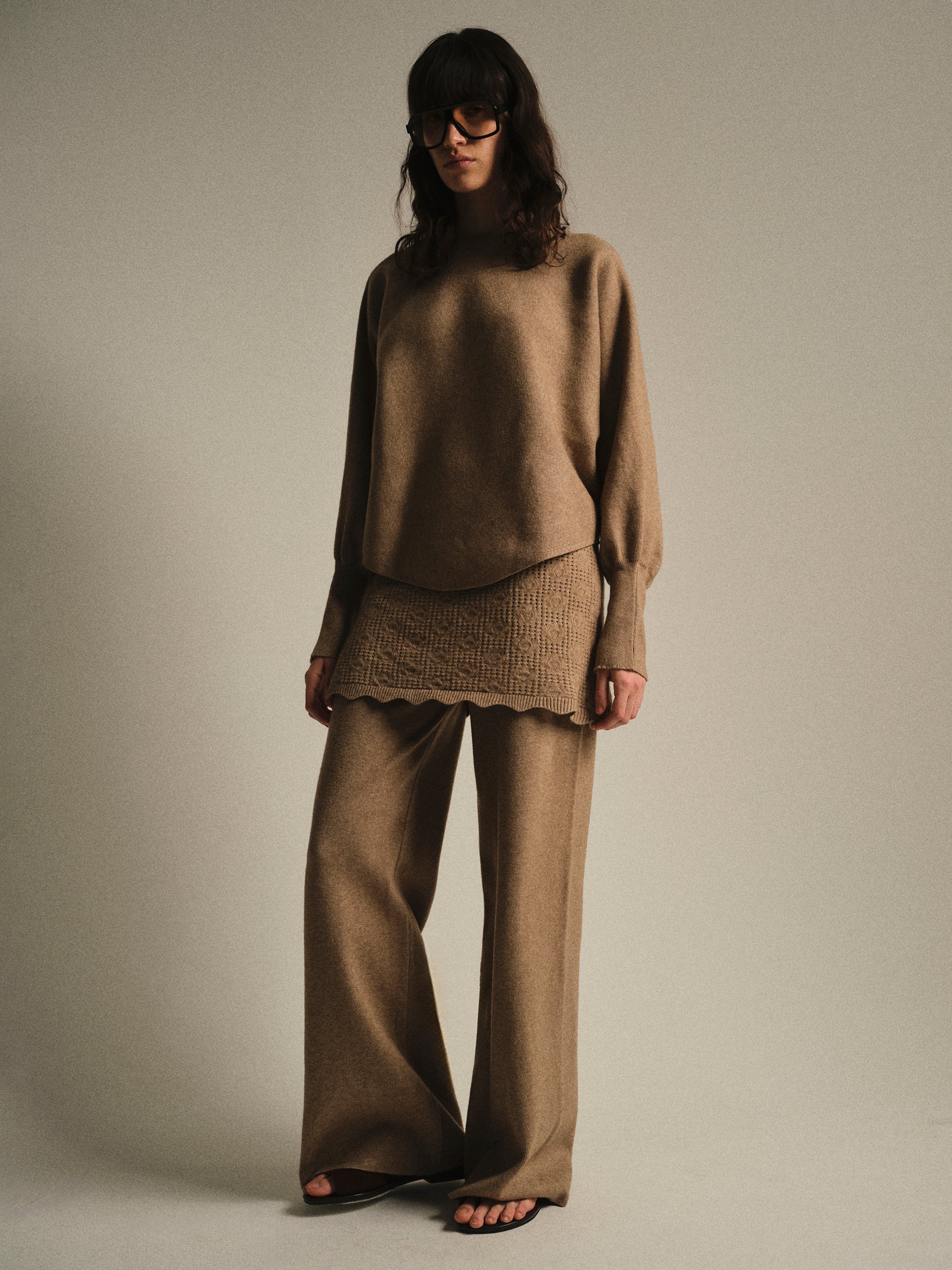 Skirt-Overlay Knit Set, Mocha - Image 5