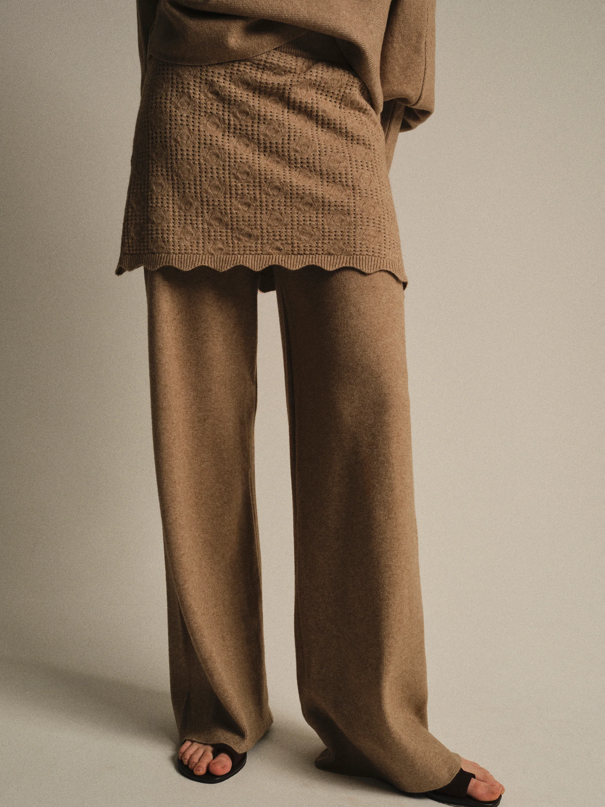 Skirt-Overlay Knit Set, Mocha - Image 8