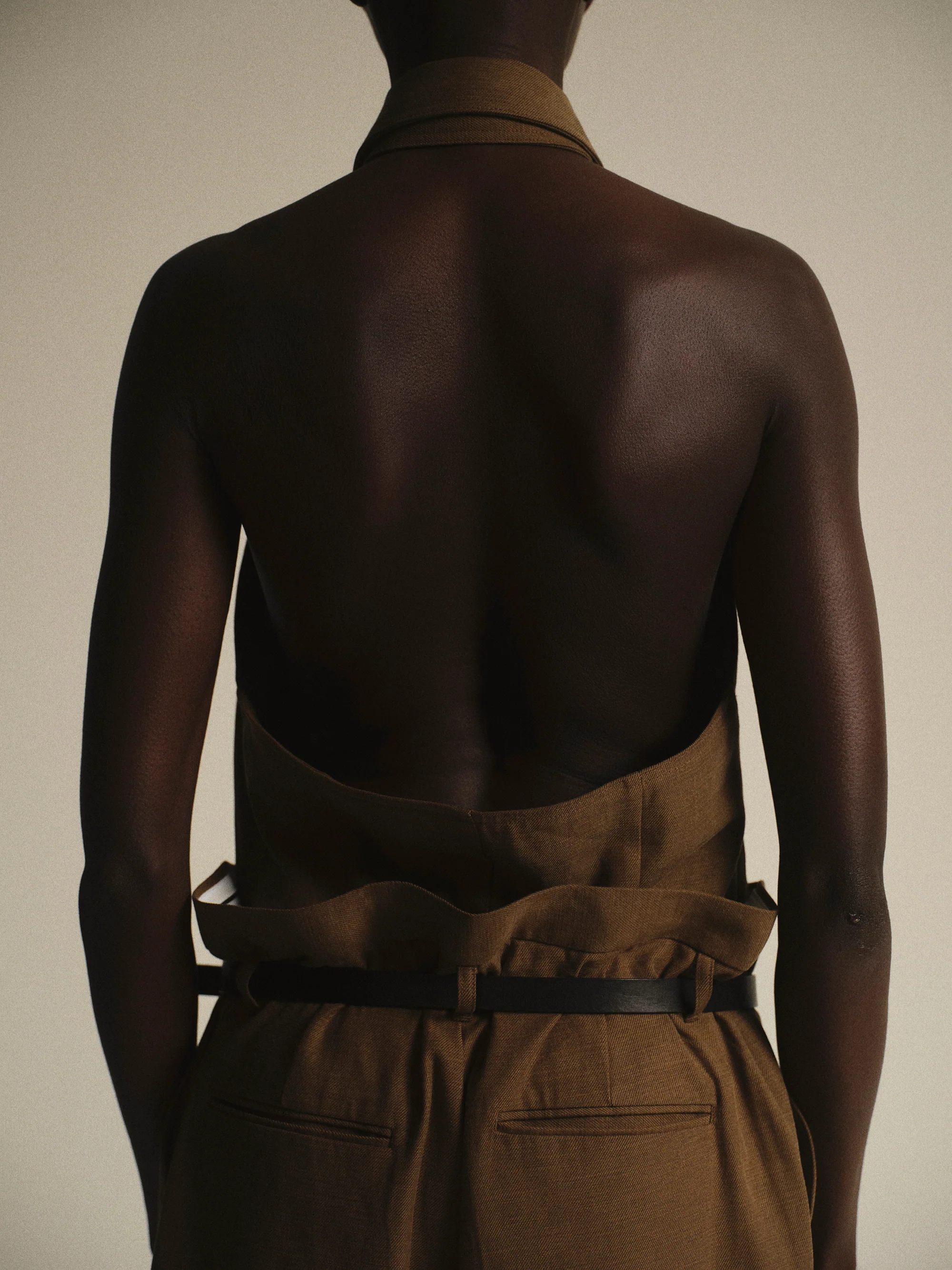 Sleeveless Neck Tie Shirt, Brown - Image 3