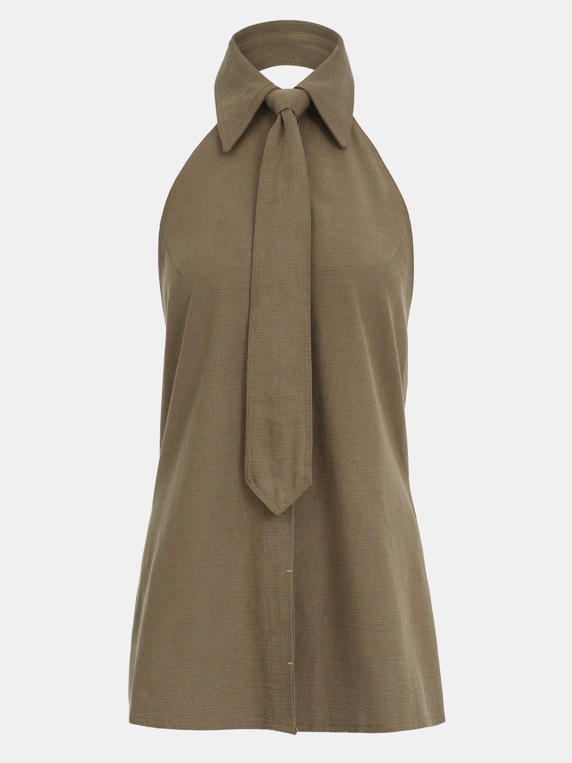 Sleeveless Neck Tie Shirt, Brown - Image 4