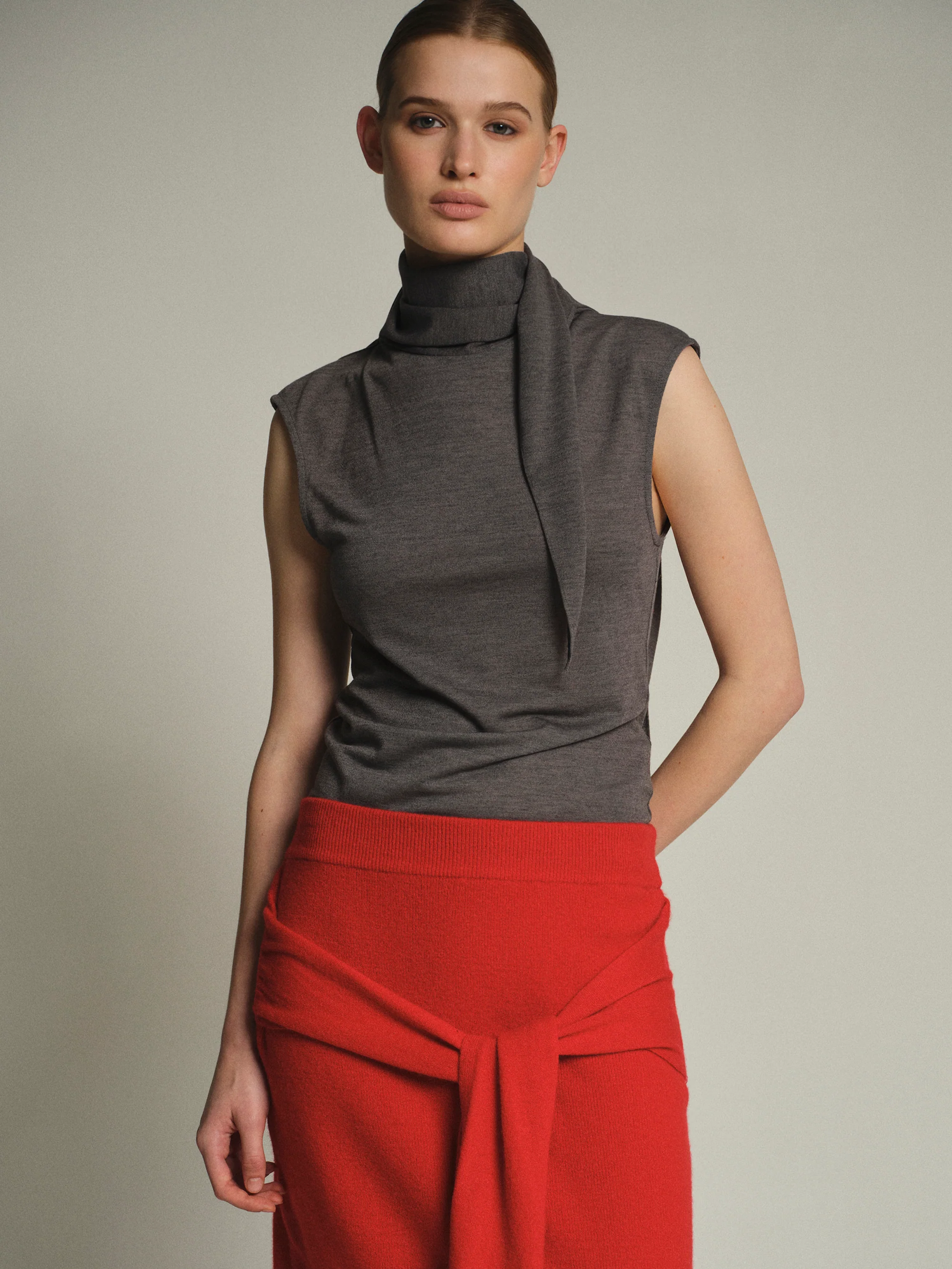 Sleeveless Scarf Top, Grey