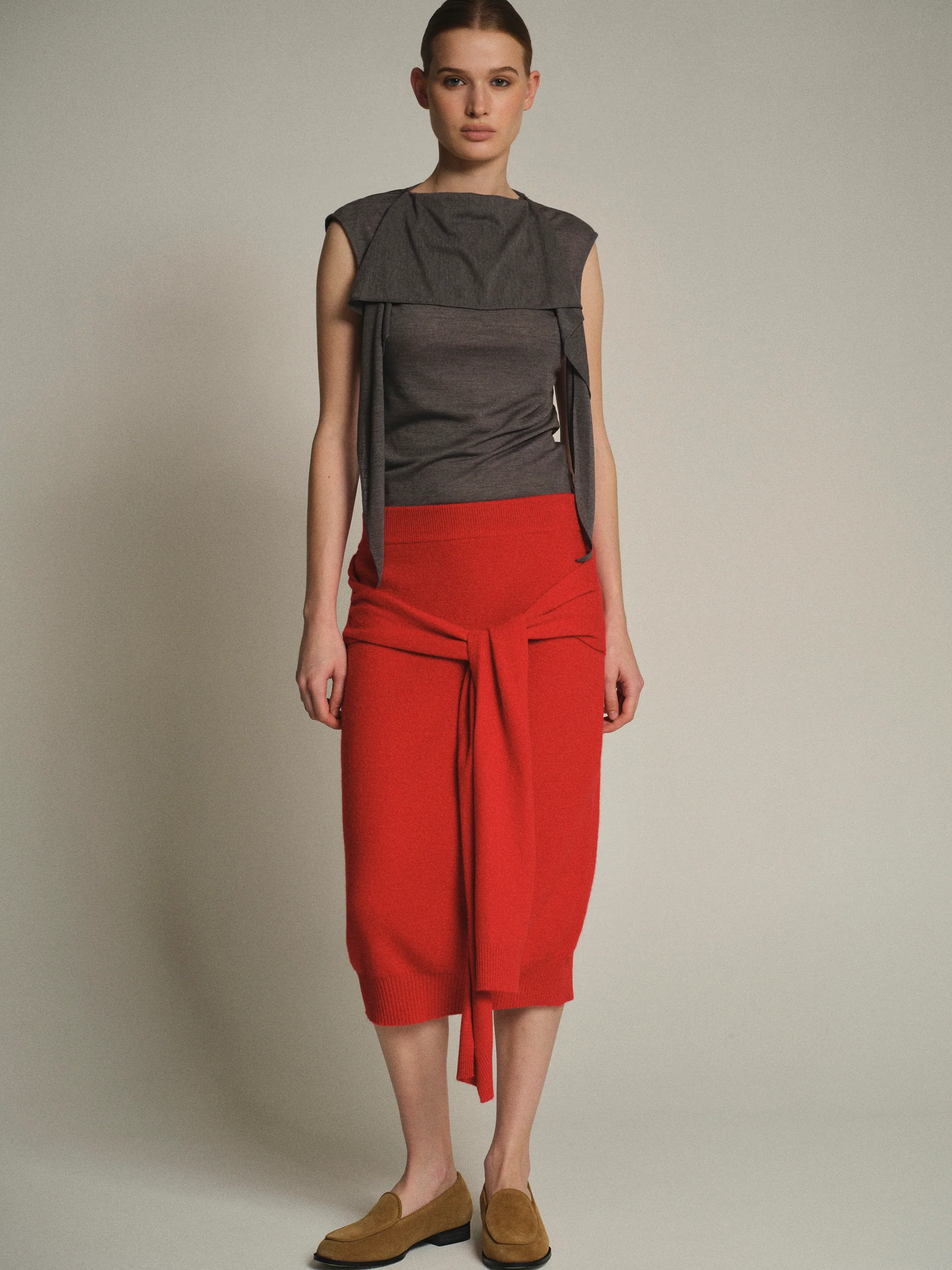Sleeveless Scarf Top, Grey - Image 2