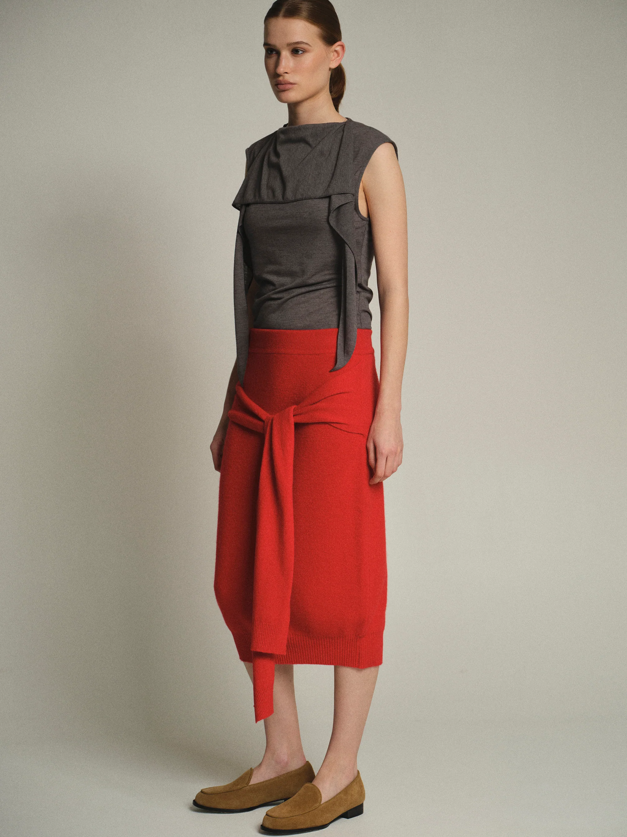 Sleeveless Scarf Top, Grey - Image 3